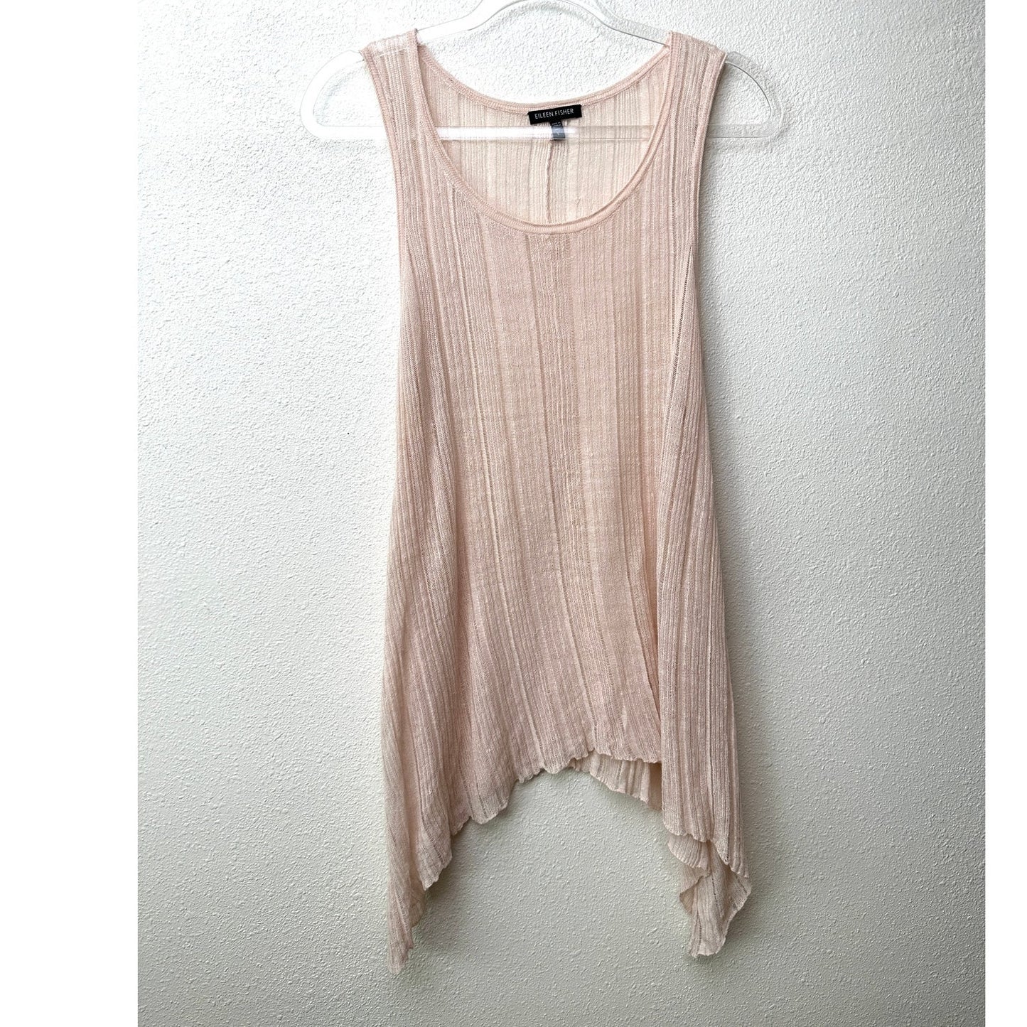 Eileen Fisher Pink Sheer Linen Silk High Low Tank Top L