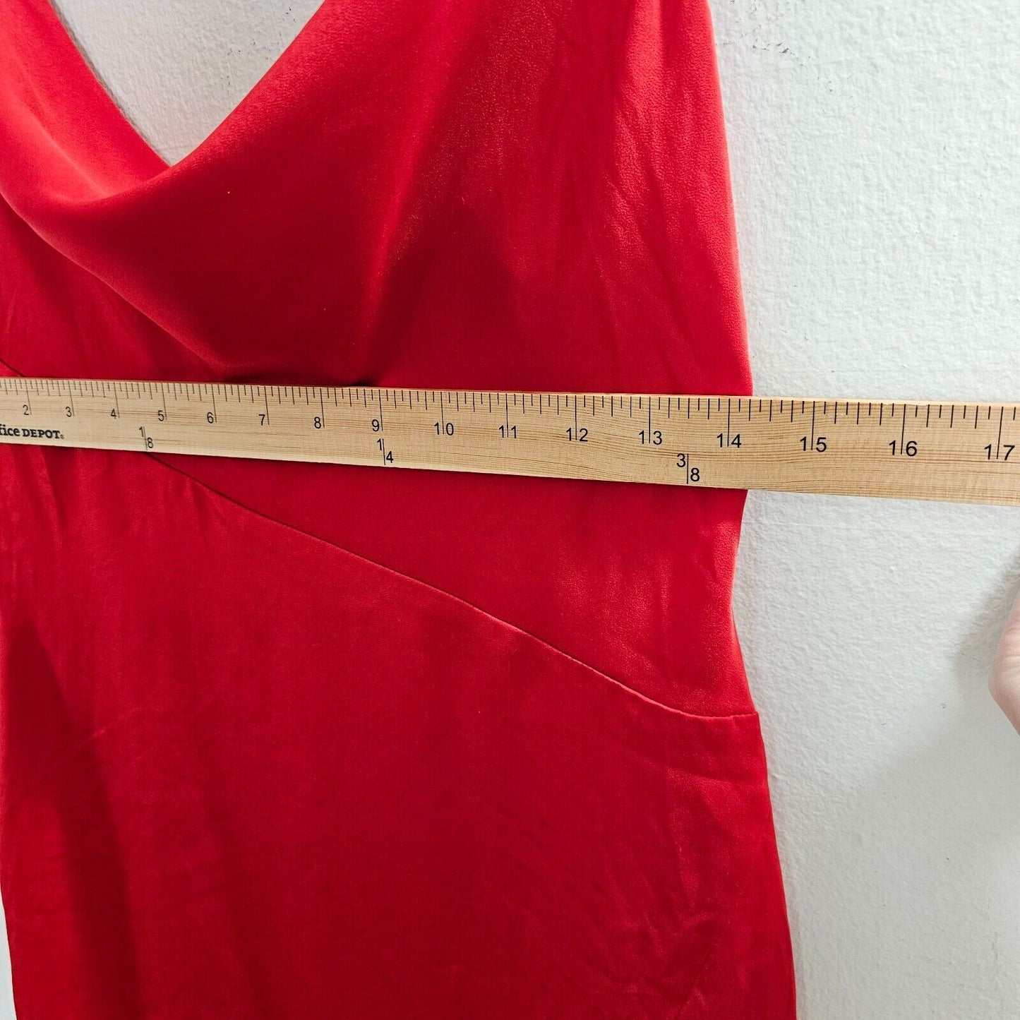 D&M Red Sexy Spaghetti Strap Drape Neck Front Slit Back Zip Satin Dress Small