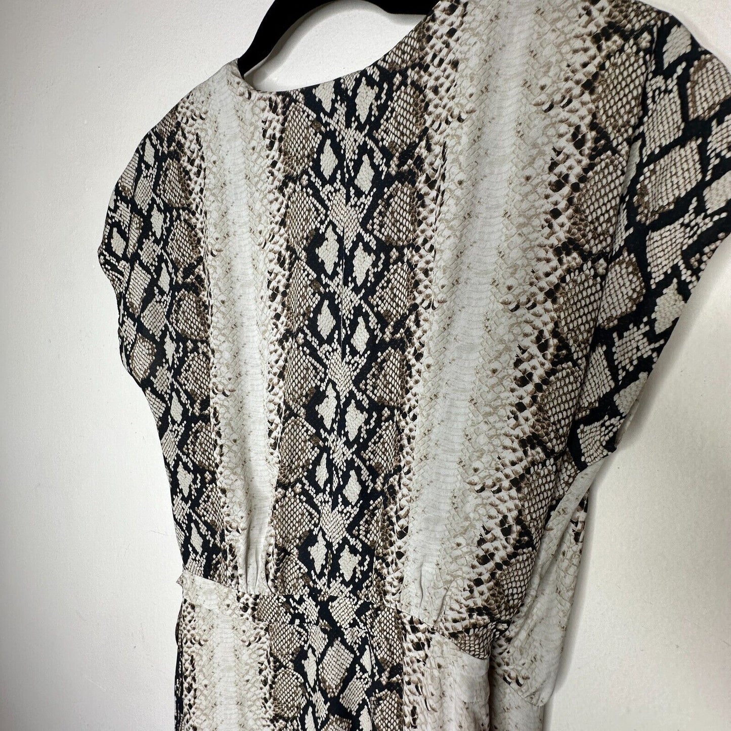 Joie Porcelain Bethwyn C Snakeskin Print Wrap Style A-Line Cap Sleeve Dress SM