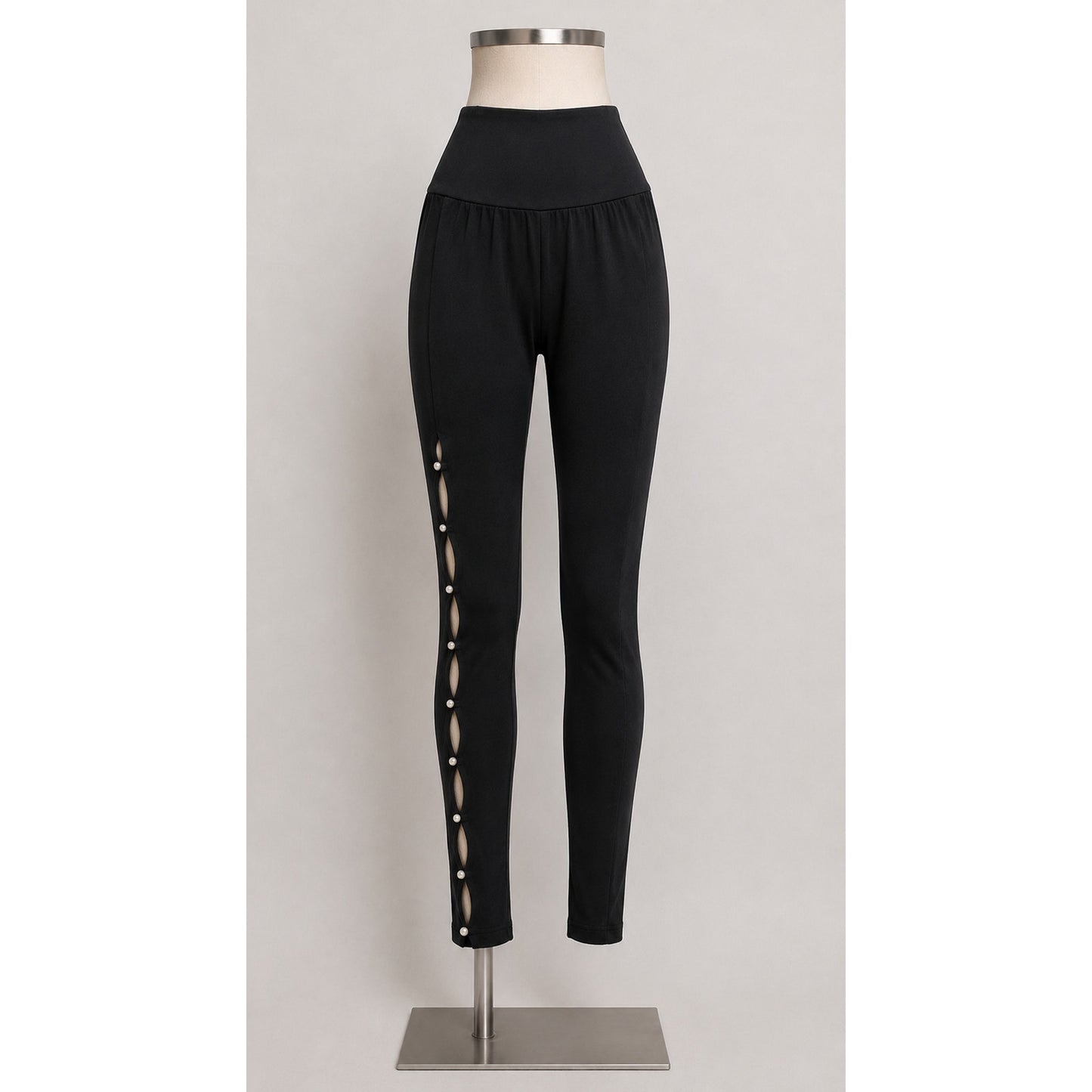 Wolford Sexy Black Linda Leggings Open Side Slit Tan & Pearl Embellishment Small