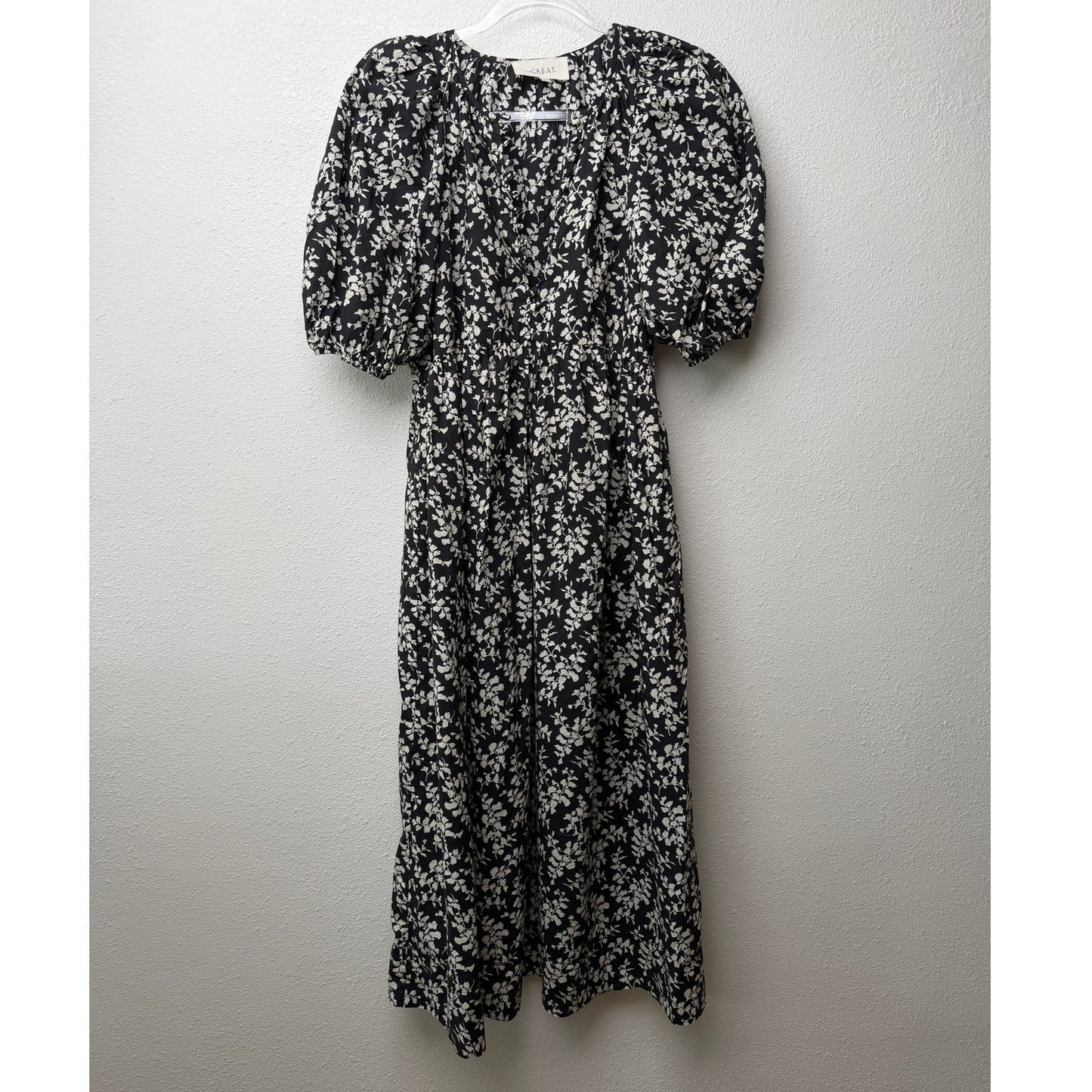 The Great Dress Black Ivory Floral Midi Women US 0 Button Front