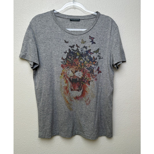 Alexander McQueen Lion Butterfly Graphic T-Shirt Gray IT 44 (US 8)