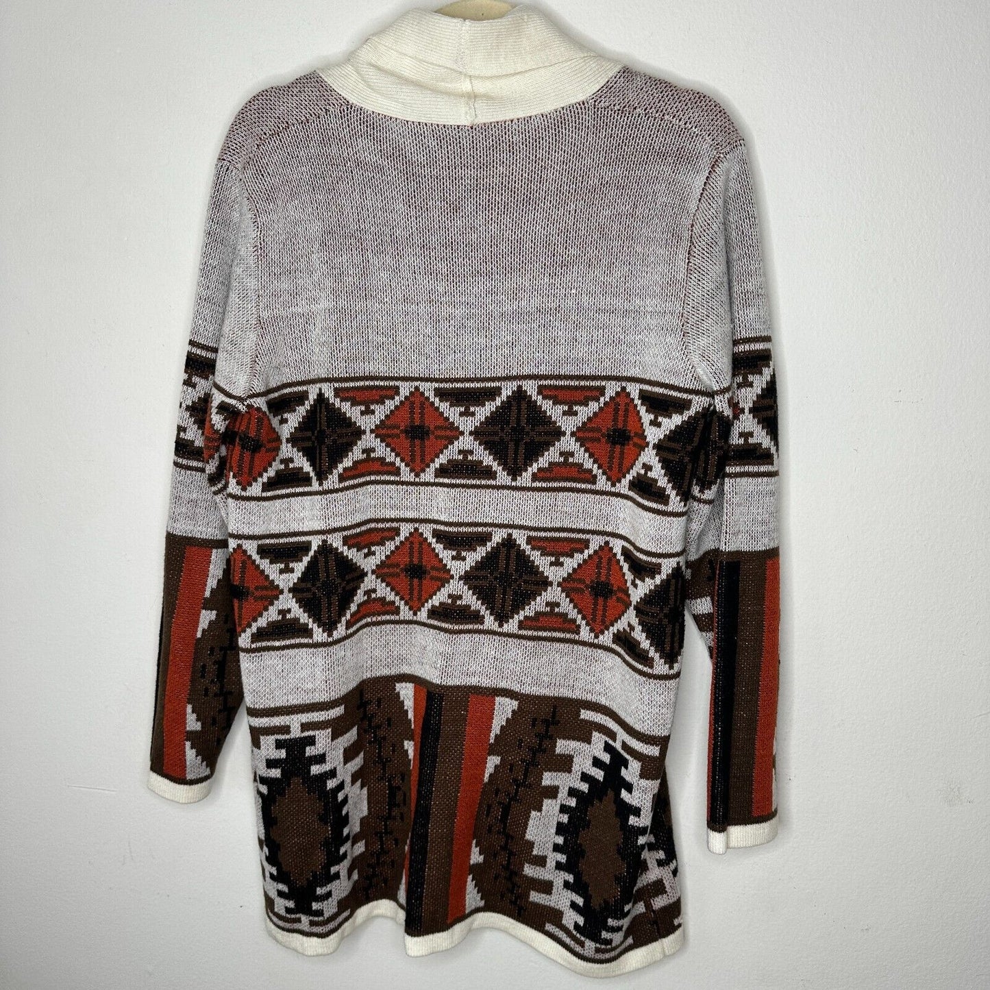 Mags & Pye Cream Brown Rust Native Aztec Print Longline Cardigan Sweater Medium