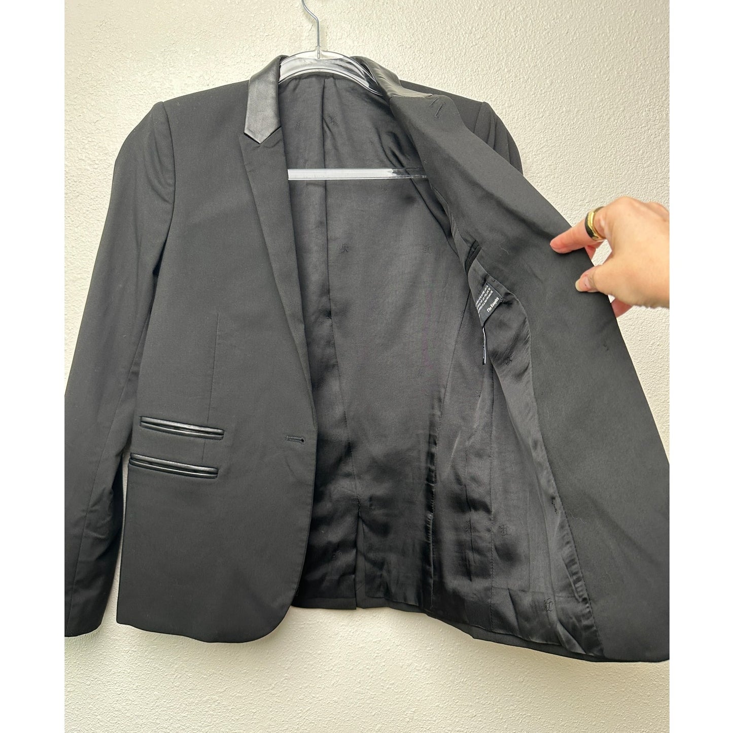 The Kooples Black Faux Leather Trim Blazer Women US 0 (EU 32)