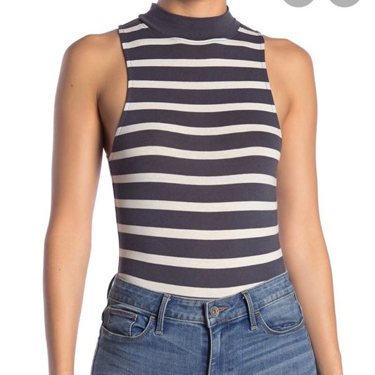Abound Gray & White Stripe Sleeveless Mock Neck Bodysuit L