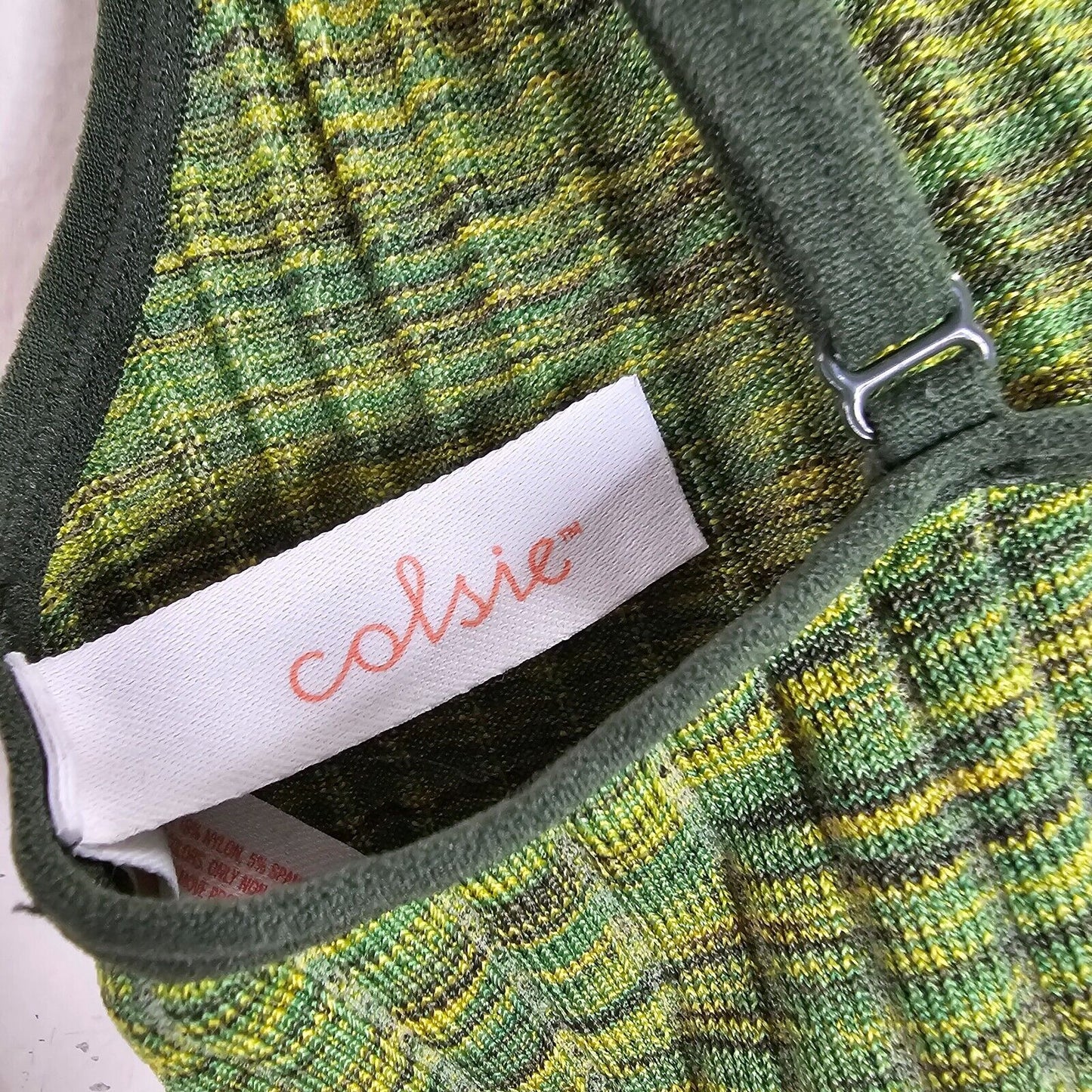 Colsie Green and Yellow Ribbed Stripe Keyhole Spaghetti Strap Bralette Medium