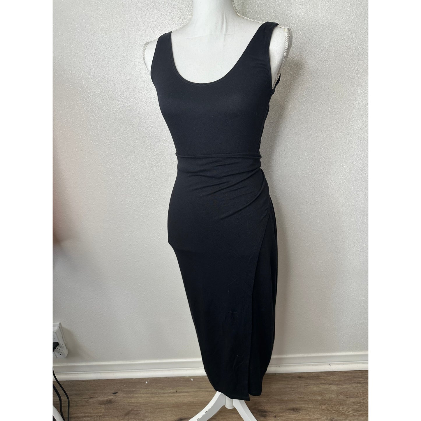 Vince Black Faux Wrap Tank Midi Dress XS Sleeveless Stretch Jersey