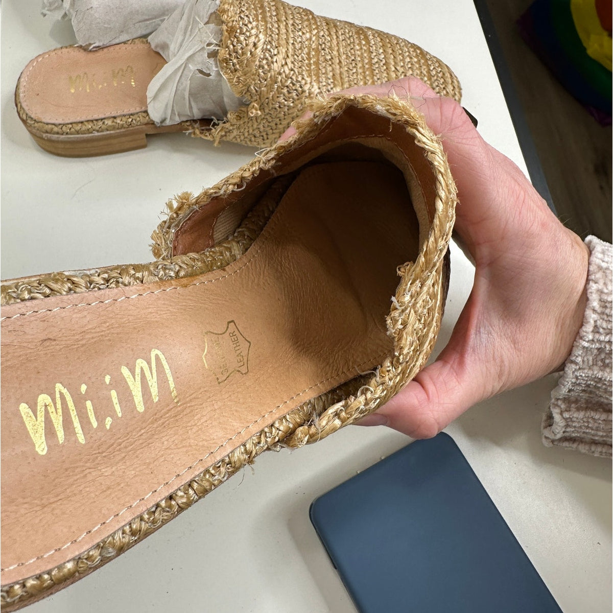 Mi.iM Ally Tan Pointed Toed Woven Textile Upper with Leather Sole Mule Flats 7