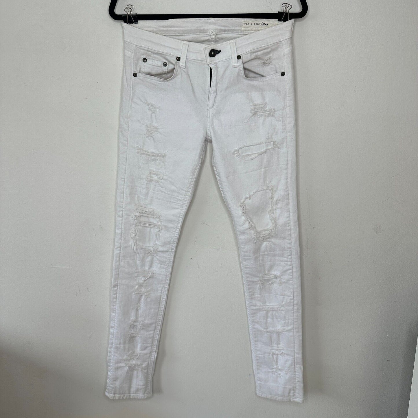 rag & bone White Brigade DRE Distressed Skinny Jean 5 Pocket Stretch Denim 28