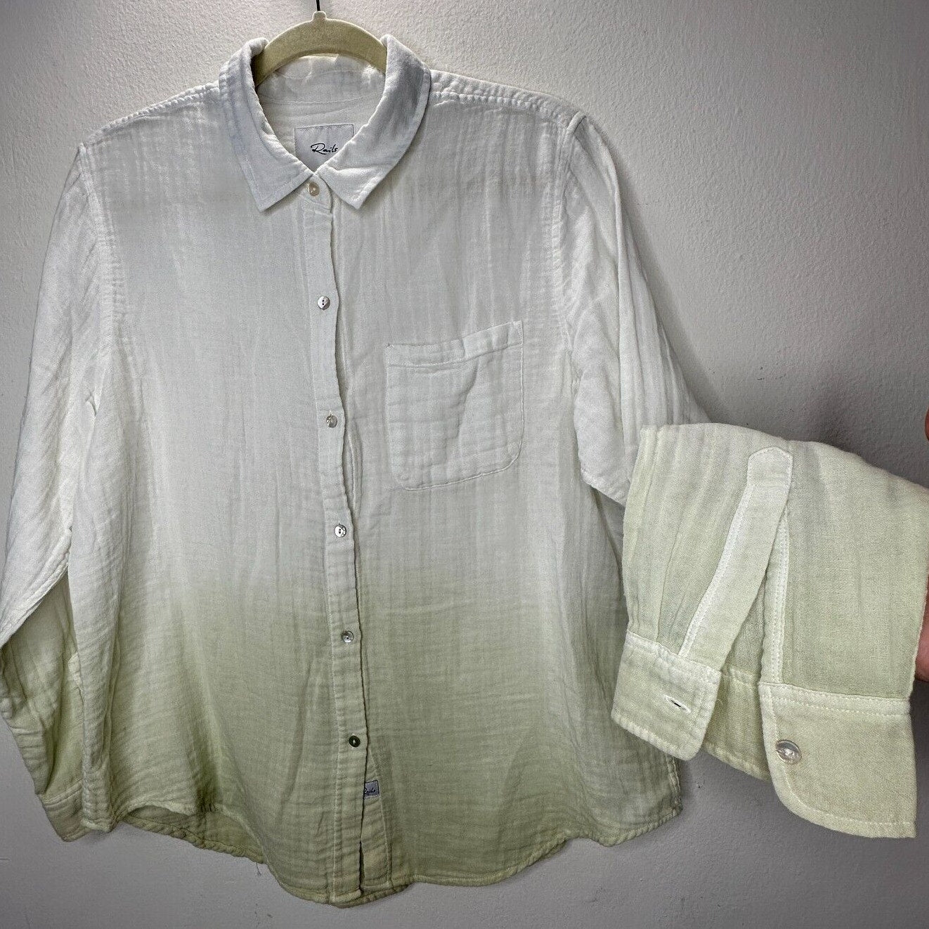 Rails Ellis Blue Mint Dip Dye Button Down Long Sleeve Chest Pocket Gauze Shirt