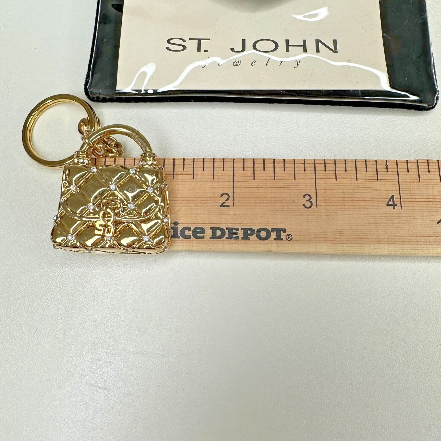 Vintage Chic St. John Gold Crystal Purse Keychain Fob Purse Opens With Pouch