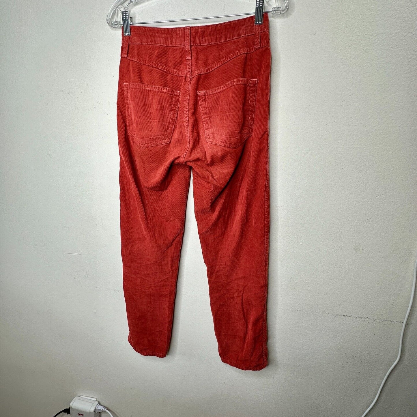 AMO The Chloe Rust Red Corduroy Straight Leg Crop Pant Trousers Washed Red 26