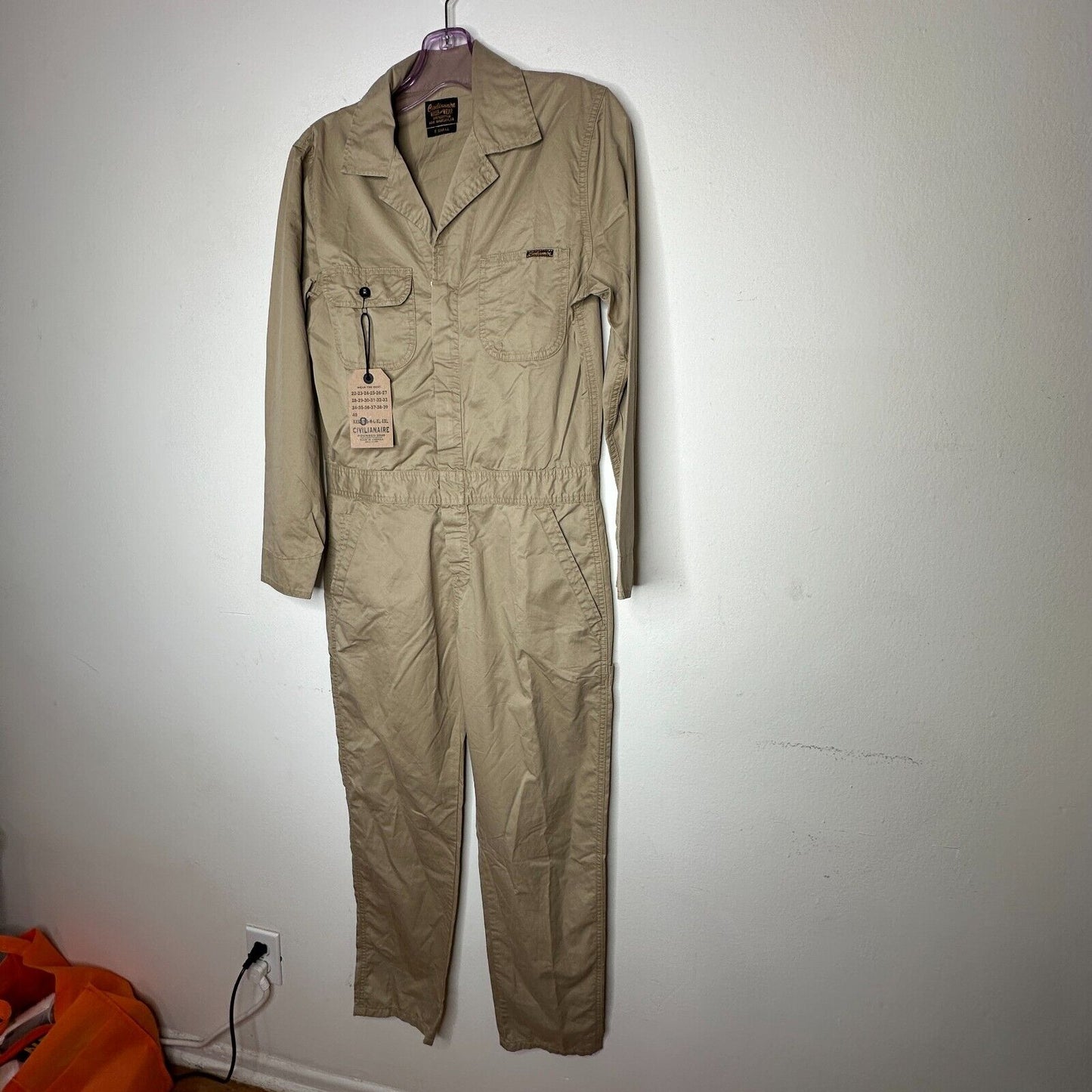 NWT Civilianaire Tan Khaki Zip-Front Long Sleeve Utility Pockets Jumpsuit XS