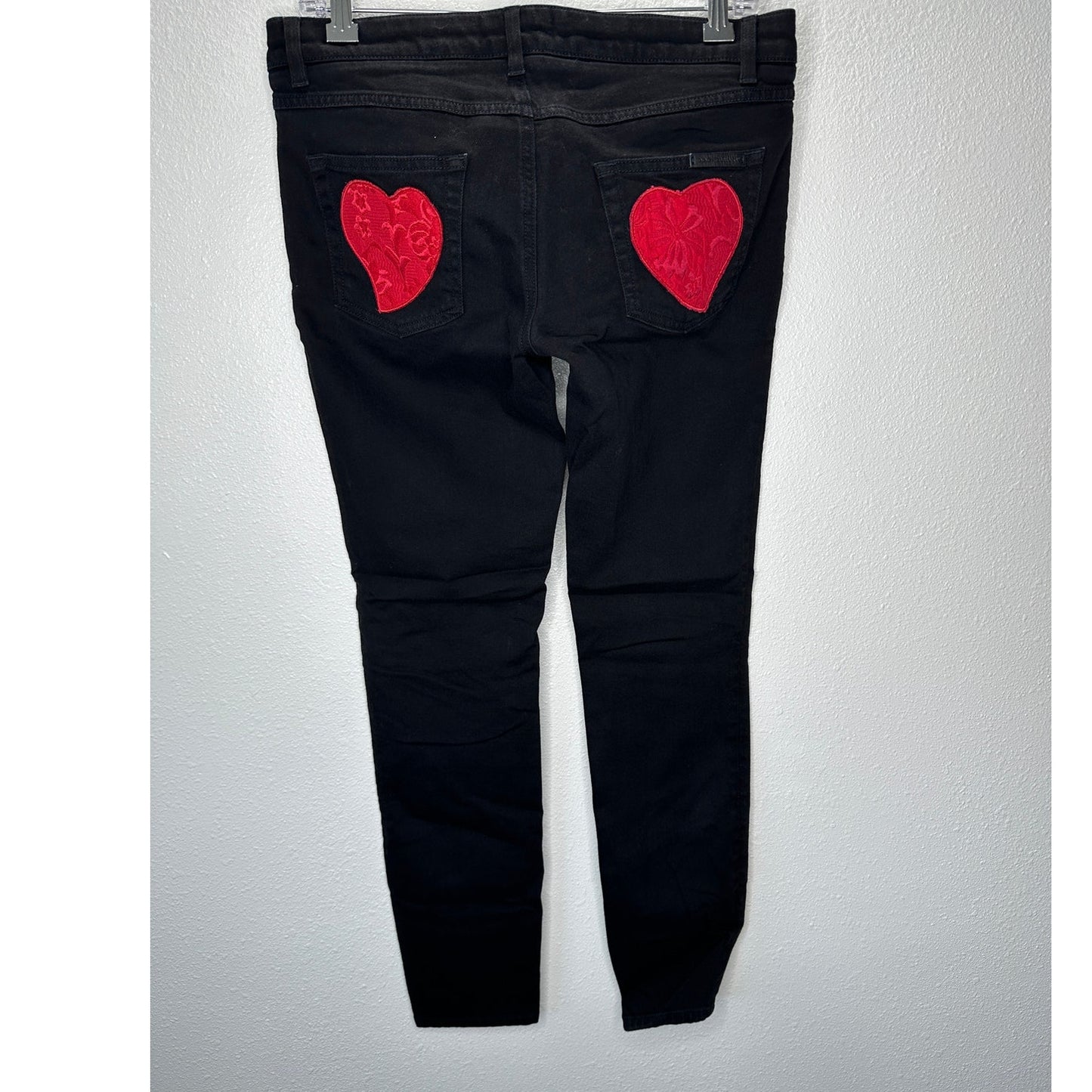 Dolce & Gabbana Black Pretty Skinny Jean Red Patch Hearts on Back 44 / L