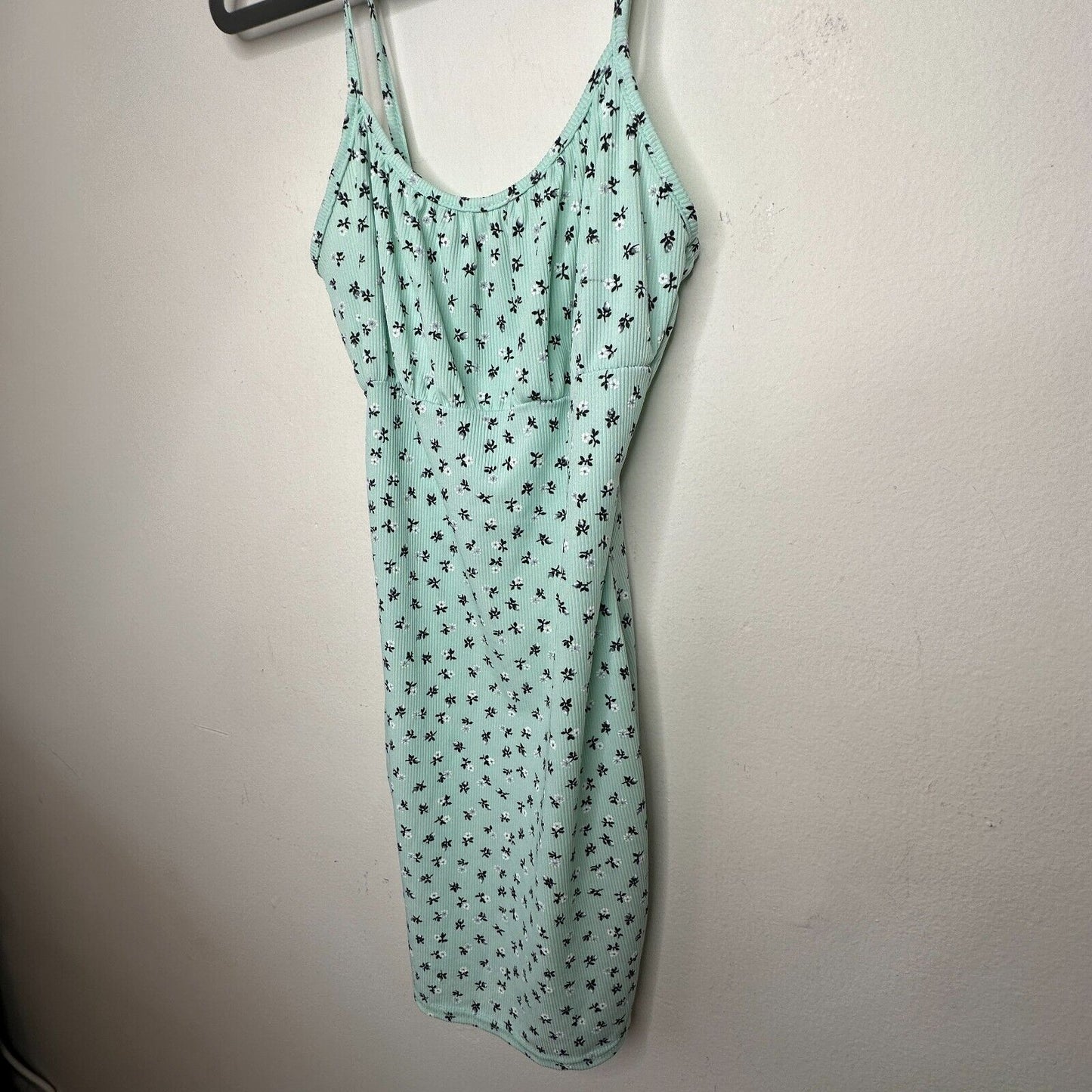 Ditsy Mint Floral Rouched Bust Rib Knit Spaghetti Strap Jersey Mini 6