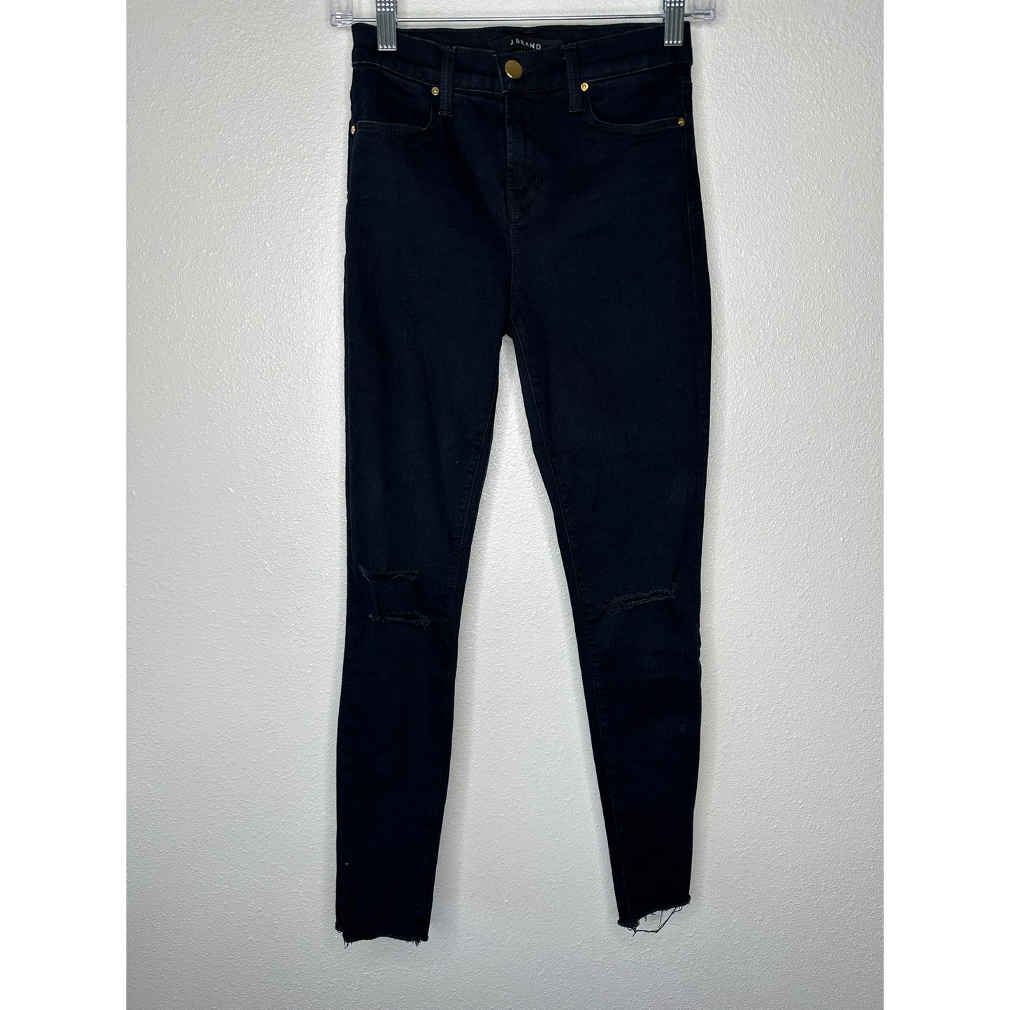 J Brand Alana Dark Blue Mercy Distressed Knee Raw Hem Skinny Jeans 24