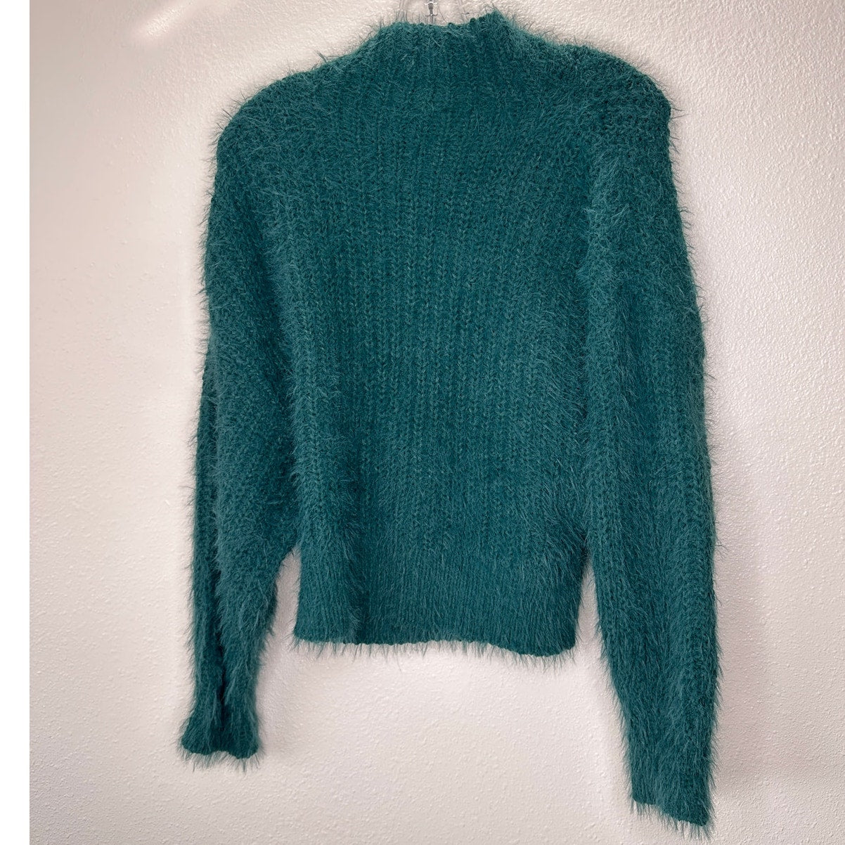 Express Green Fuzzy Long Sleeve Mock Neck Crop Sweater XS