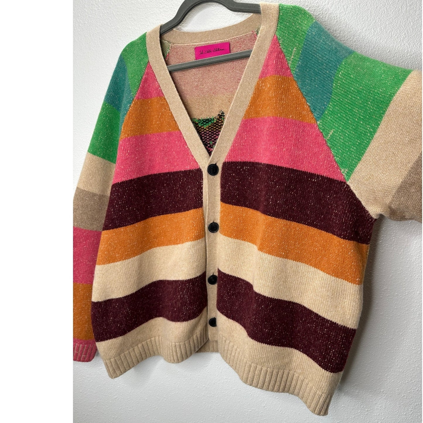 The Elder Statesman Enlightened Bear Striped Cashmere Cardigan L