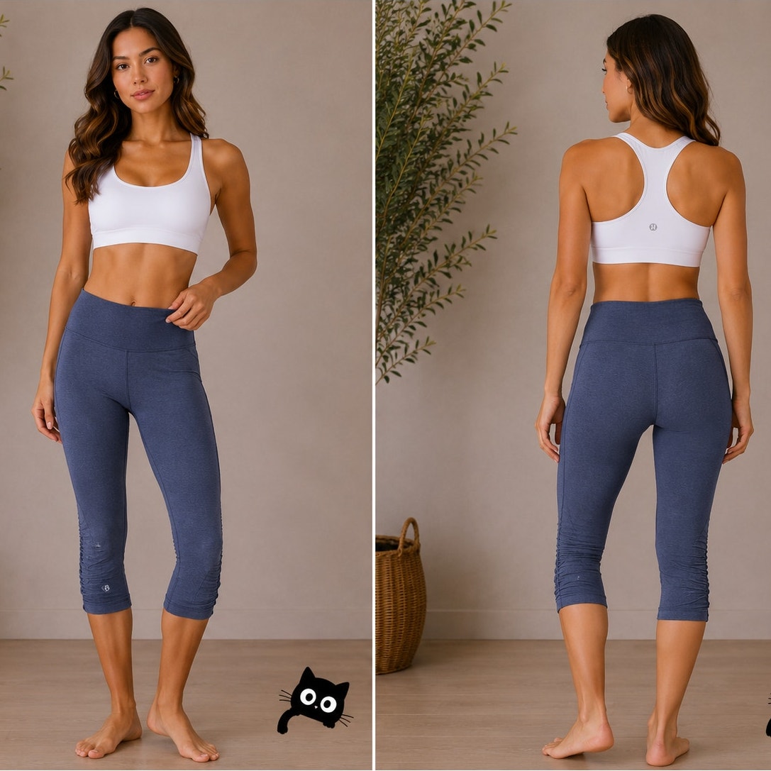 Lululemon In The FLow Slate Blue Gray Side Ruche Crop Yoga Pant 8