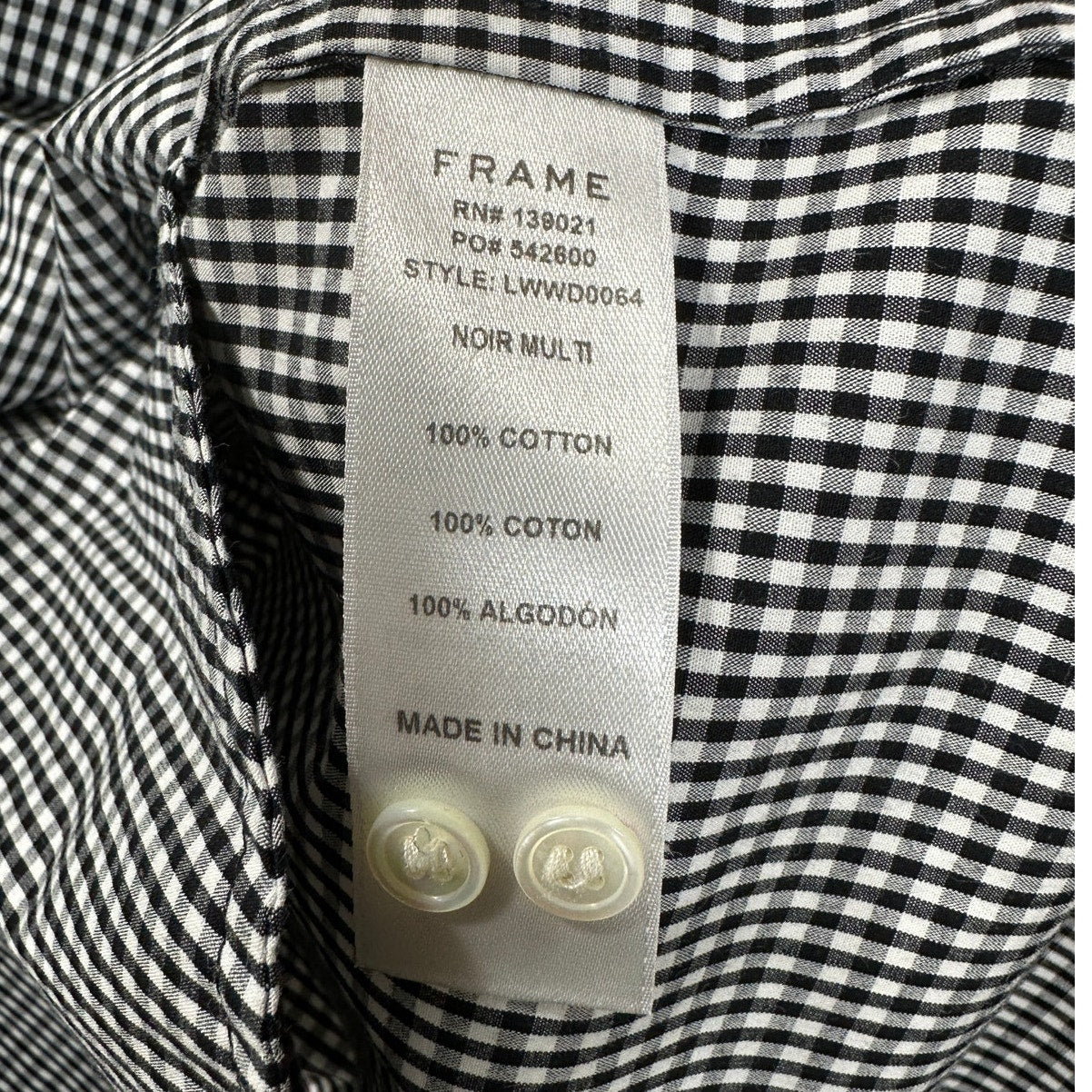 Frame Black & White Gingham Sleeveless Shoulder Pad Button Collared Shirtdress S