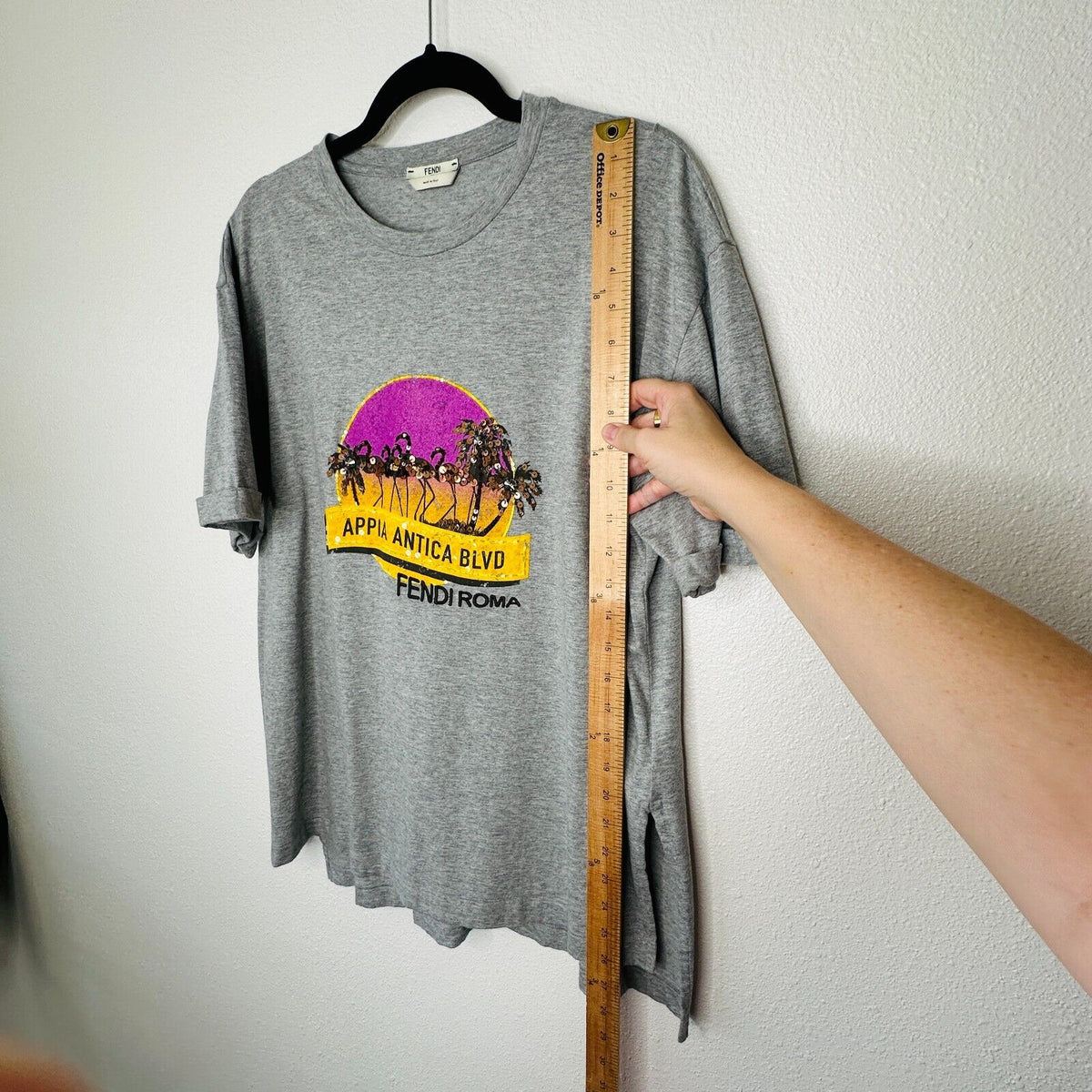 Fendi Gray Short Sleeve Appia Antica Blvd Fendi Roma logo Tee Bead Sequin Top L