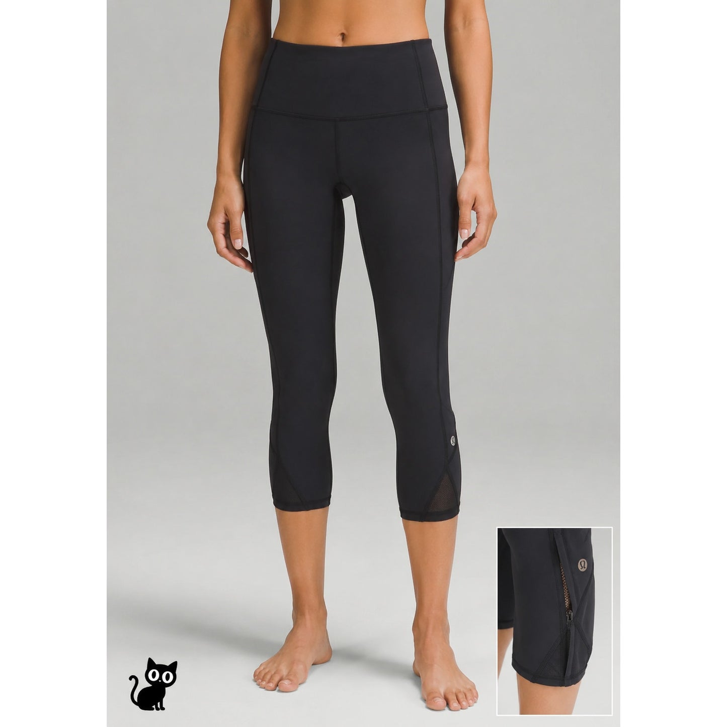 Lululemon Black Crop Leggings Mesh Calf Detail Yoga Pant Legging 4