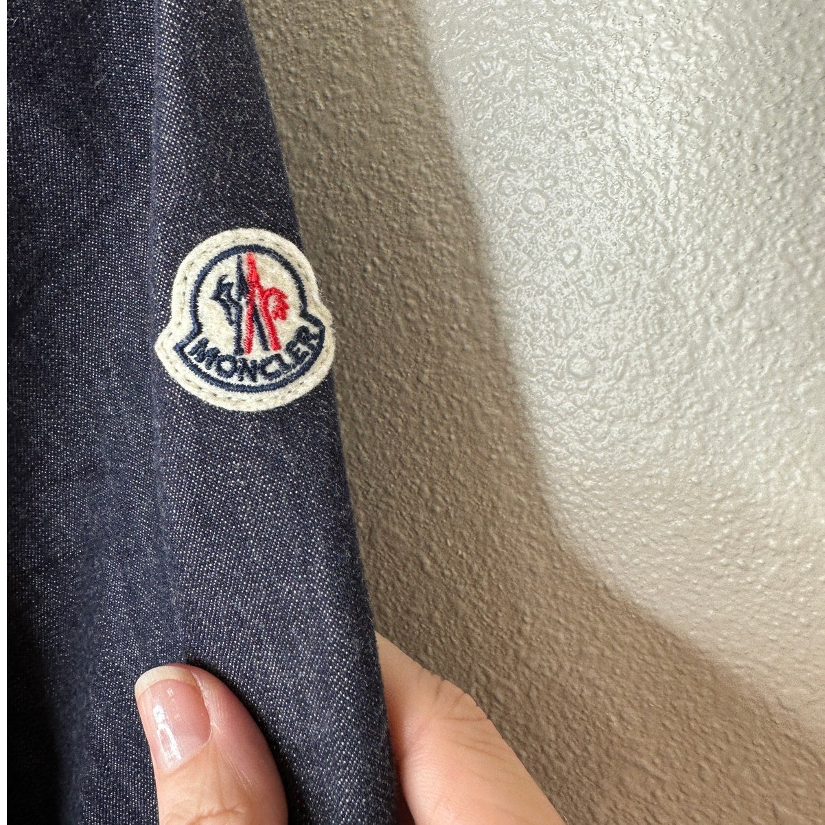 Moncler Maglia Cardigan Dark Wash Denim Blue Zip Hooded Jacket L