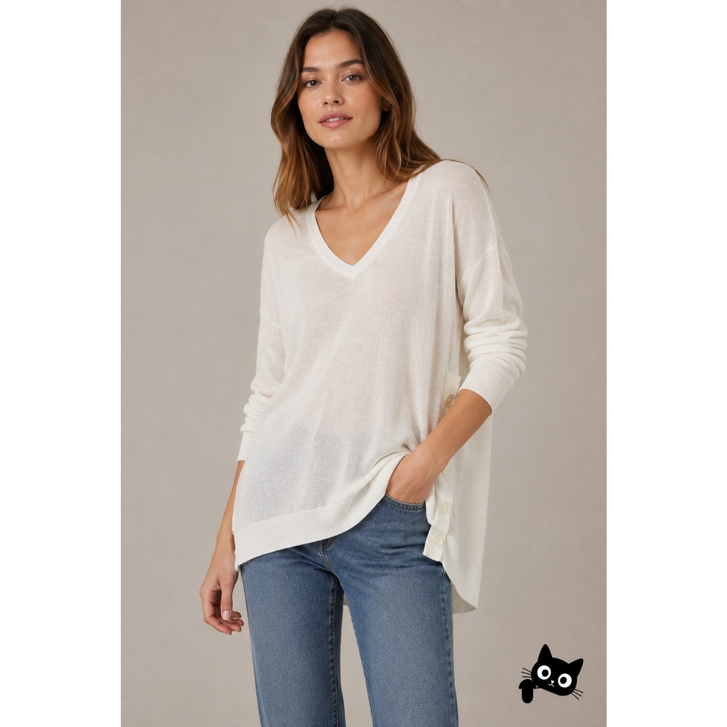 NWT J Crew Linen Blend V-Neck Sweater Ivory Women's US L