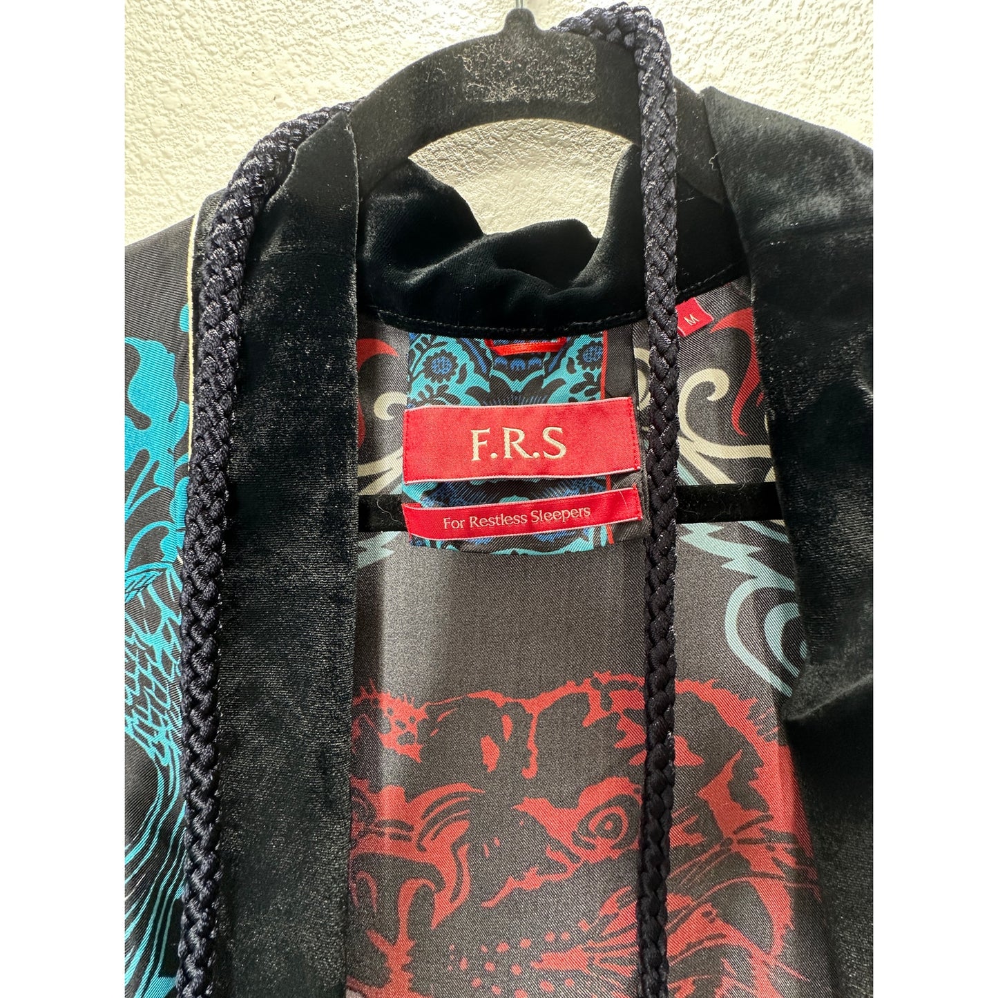 F.R.S. Cream Black Blue Red Multi Bird Floral Tiger Print Kimono M