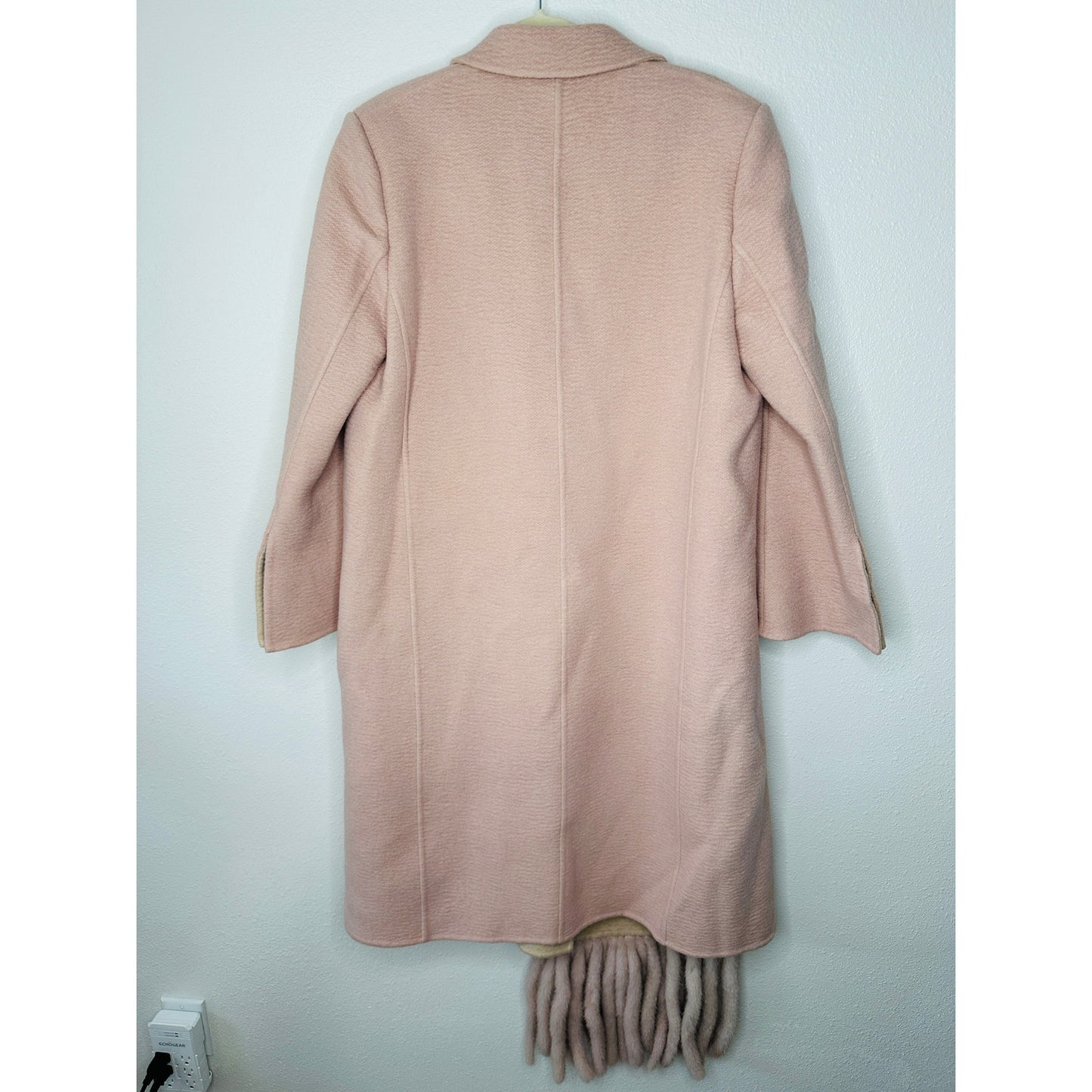 Fendi Muted Pink Button Camel Wool Pleated Sides Dangling Tassel Fringe 42