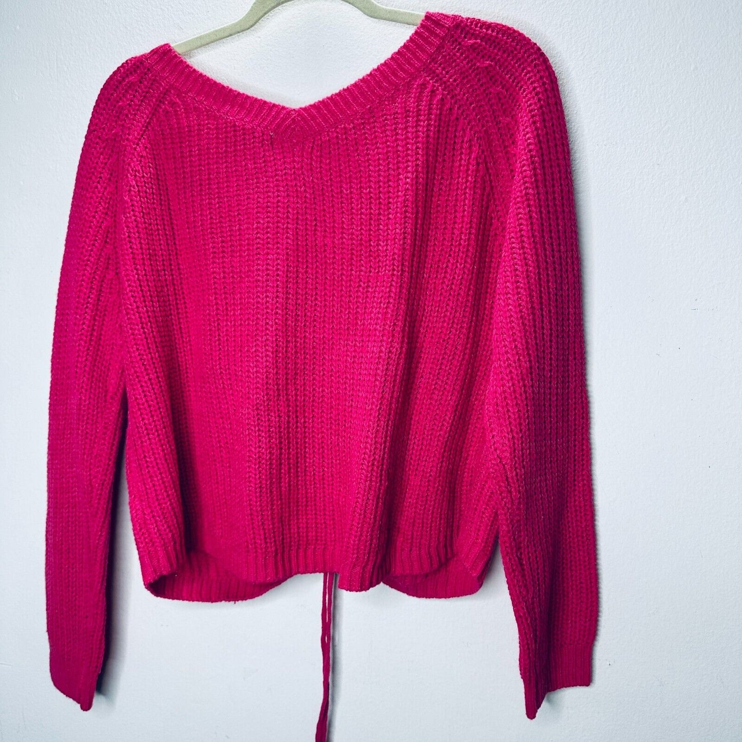 Paris & Me Pink Oversized Wide VNeck Long Sleeve Front Adjustable Ruched Sweater