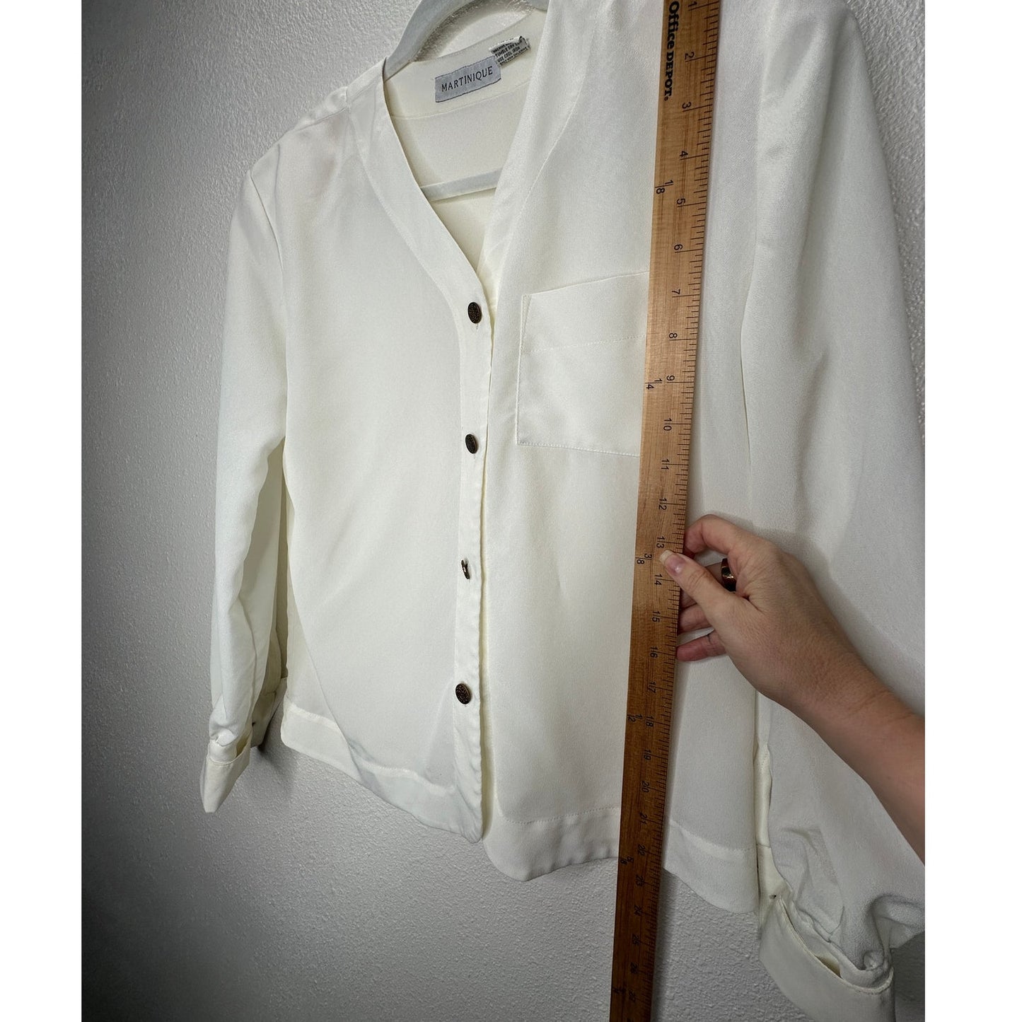 Martinique Ivory Long Sleeve V-Neck Bronze Button Up Blouse Top 6