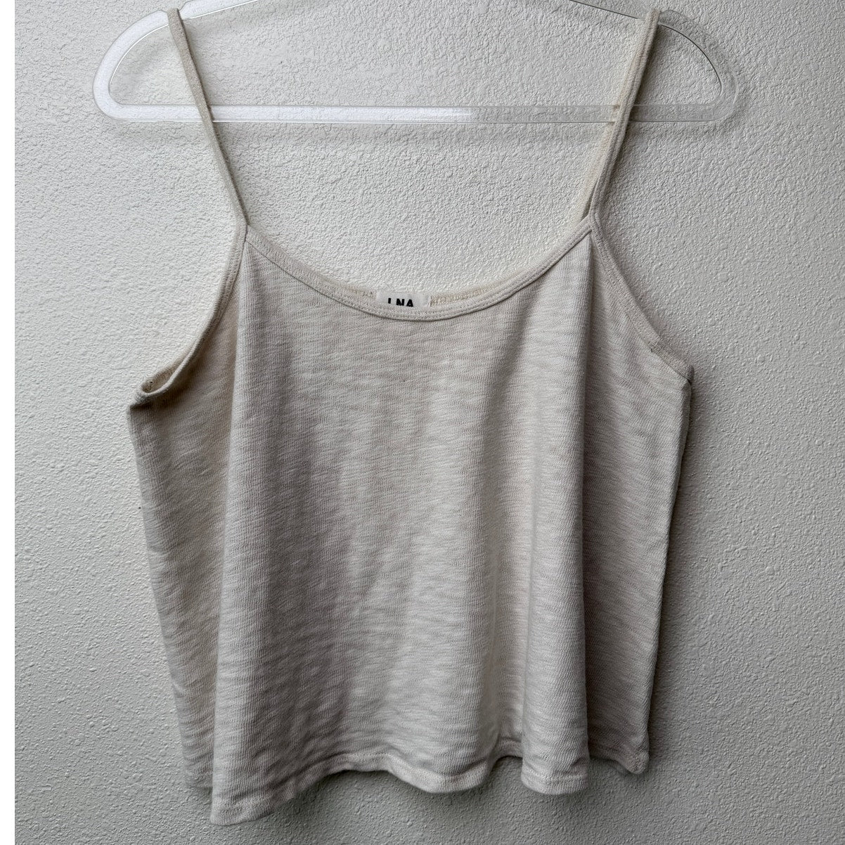 LNA Cream Cotton Spaghetti Strap Crop Top Womens L