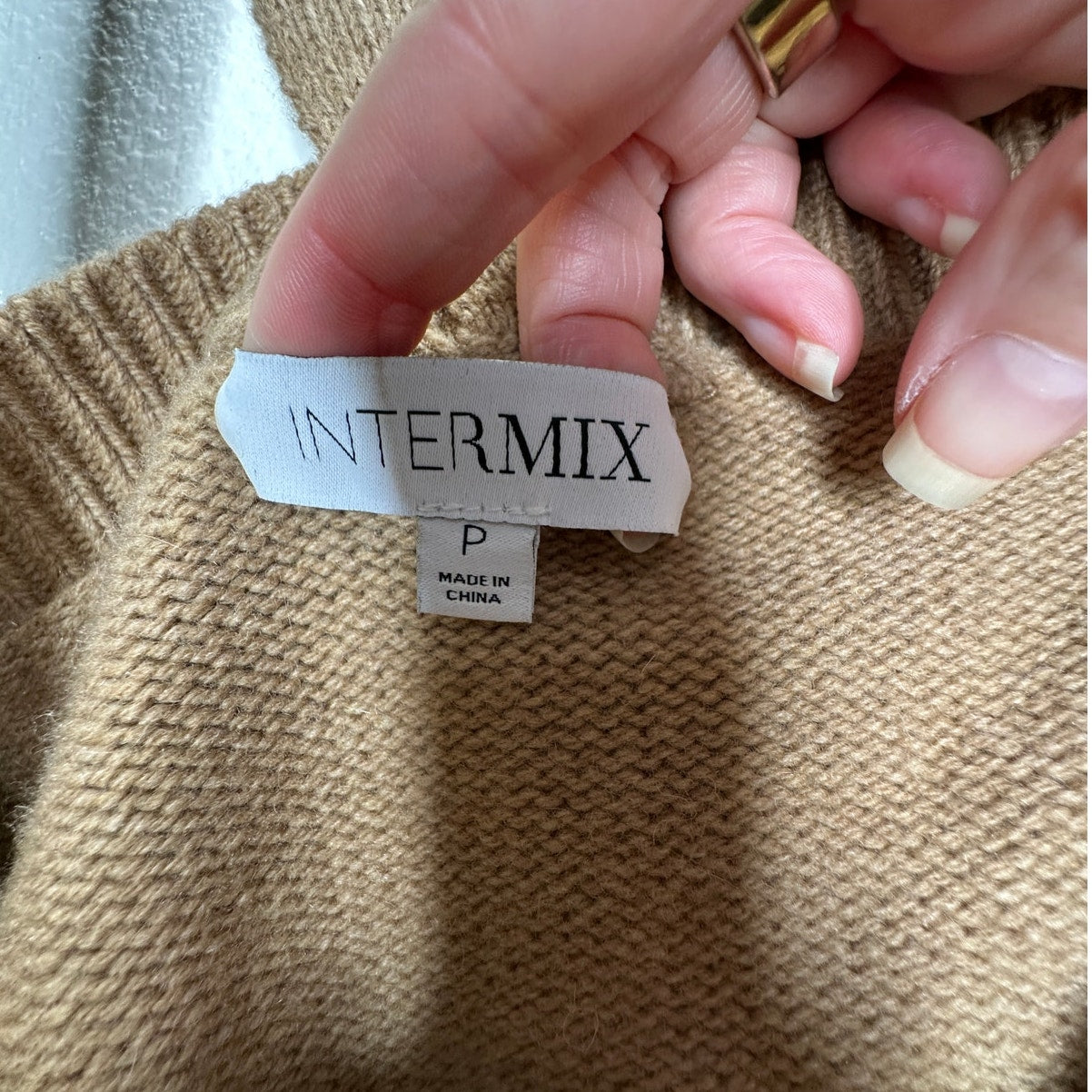 Intermix Beige Rumi Cold Shoulder V-Neck Button Cardigan P