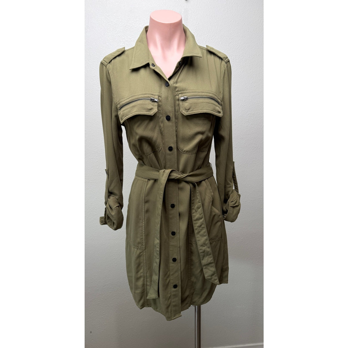 Sanctuary Olive Belted Utility Shirt Dress Women S