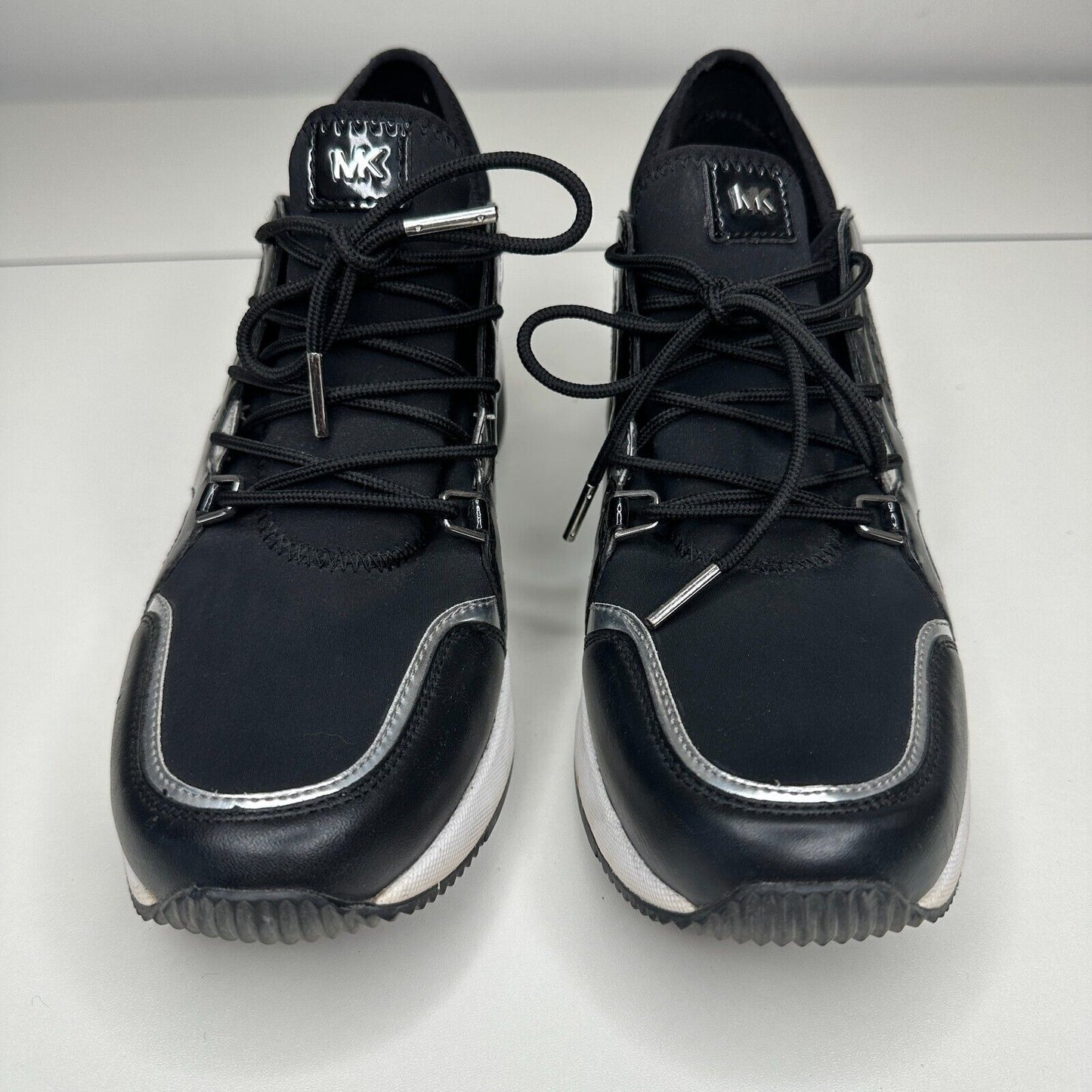 Michael Kors Black Scout Trainer Scuba Leather Wedge Sneaker Star Design 9