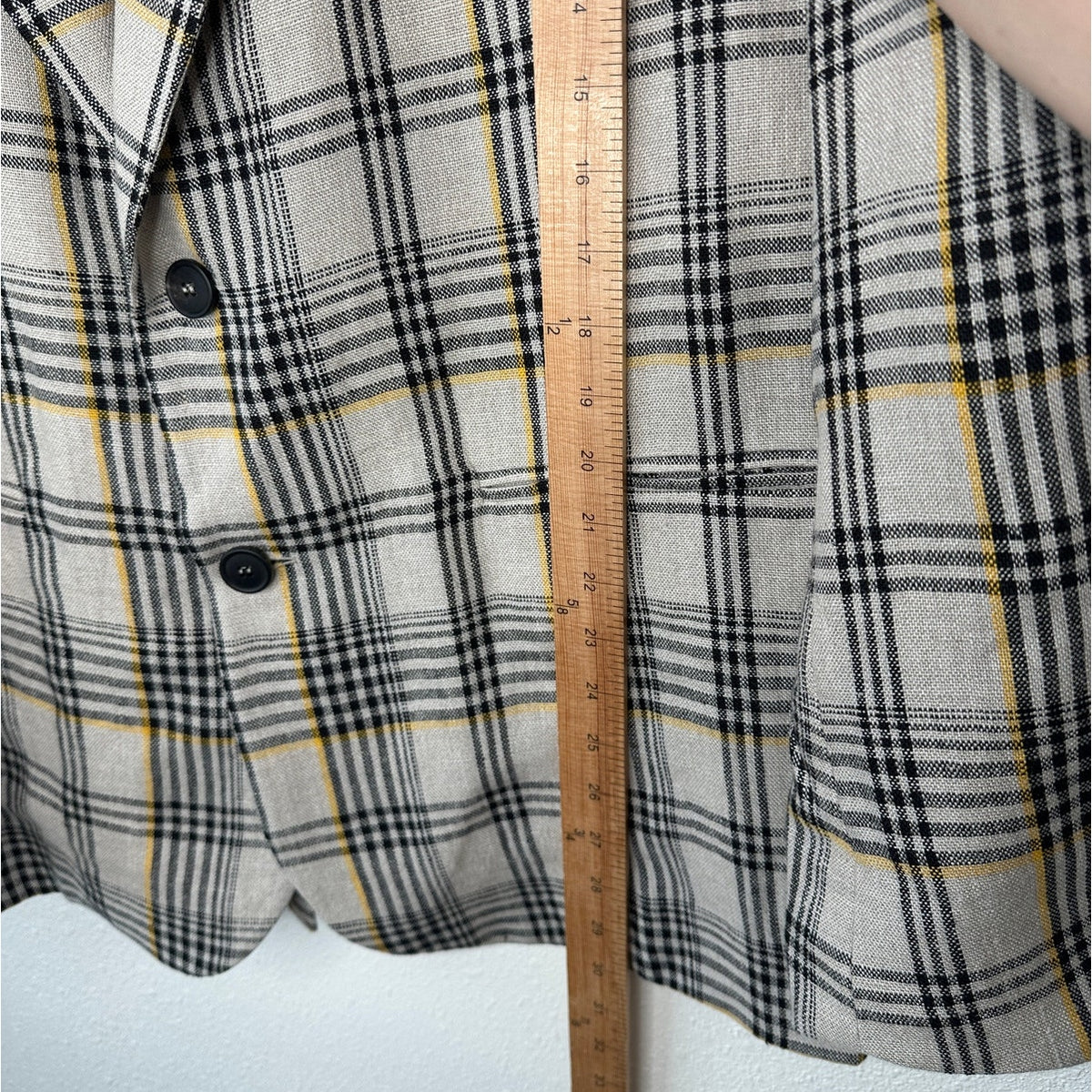 NWT Cristaseya Oversized Linen Blazer Ecru Black Yellow Plaid M