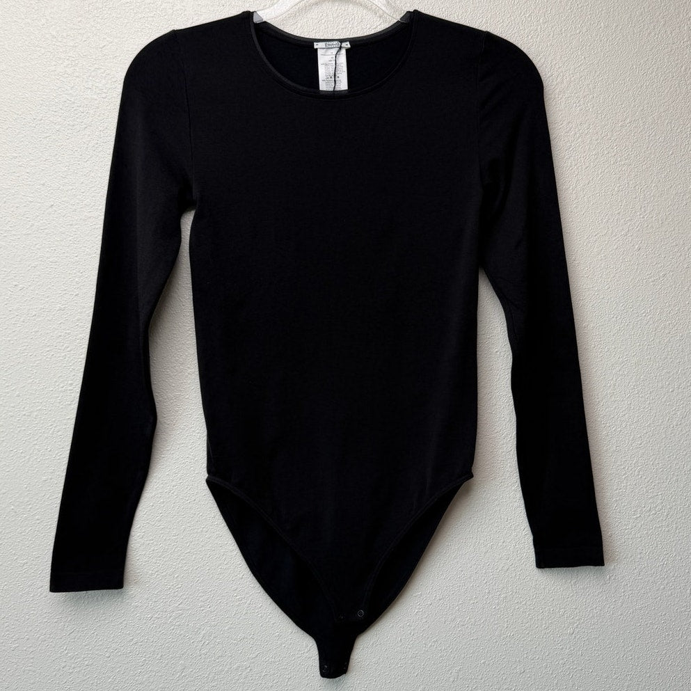 Wolford Black Long Sleeve Stretch Bodysuit Snap Closure Size M