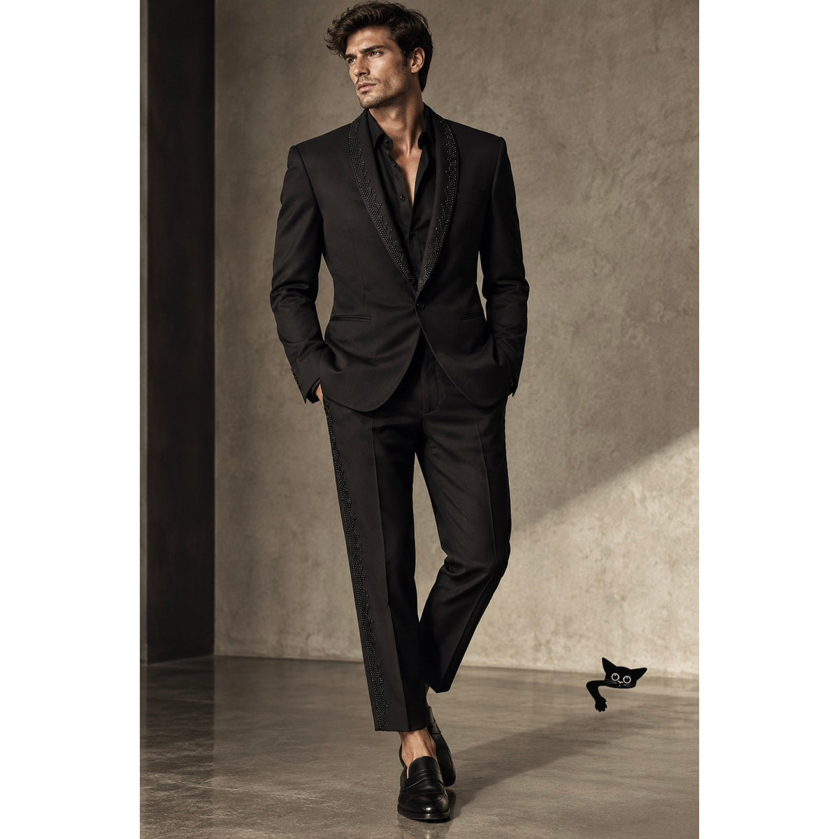 Alexander McQueen Black Embellished Wool Mohair Tuxedo Suit Men's US 40