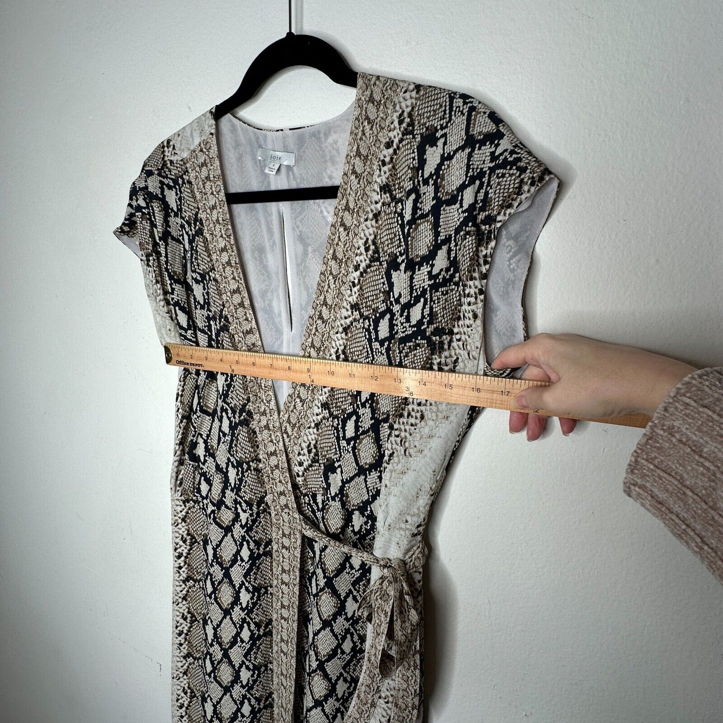 Joie Porcelain Bethwyn C Snakeskin Print Wrap Style A-Line Cap Sleeve Dress SM