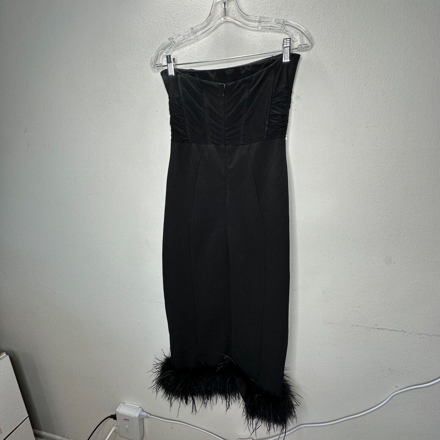 Klesis Black Kori Strapless Midi Feathered Bottom Boned Corset Zip Back Large
