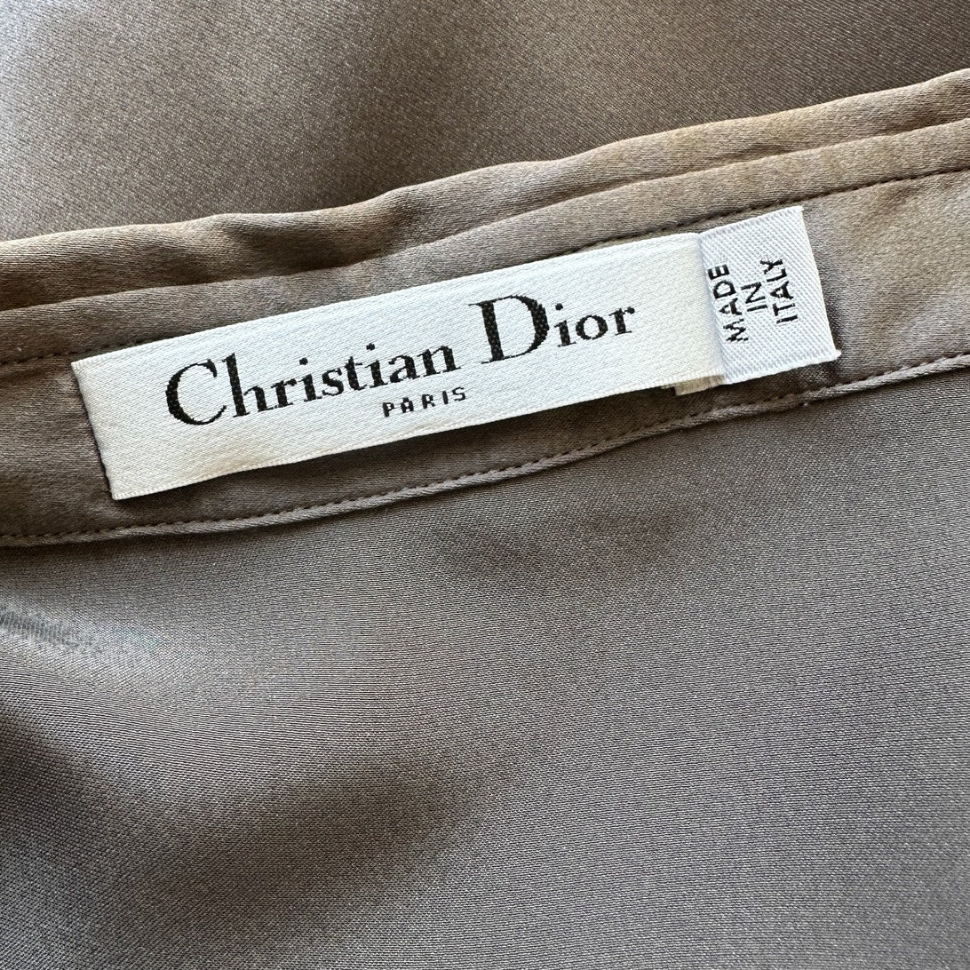 Christian Dior 100% Silk Taupe Brown Multi-Tonal Shimmer Button Blouse 14
