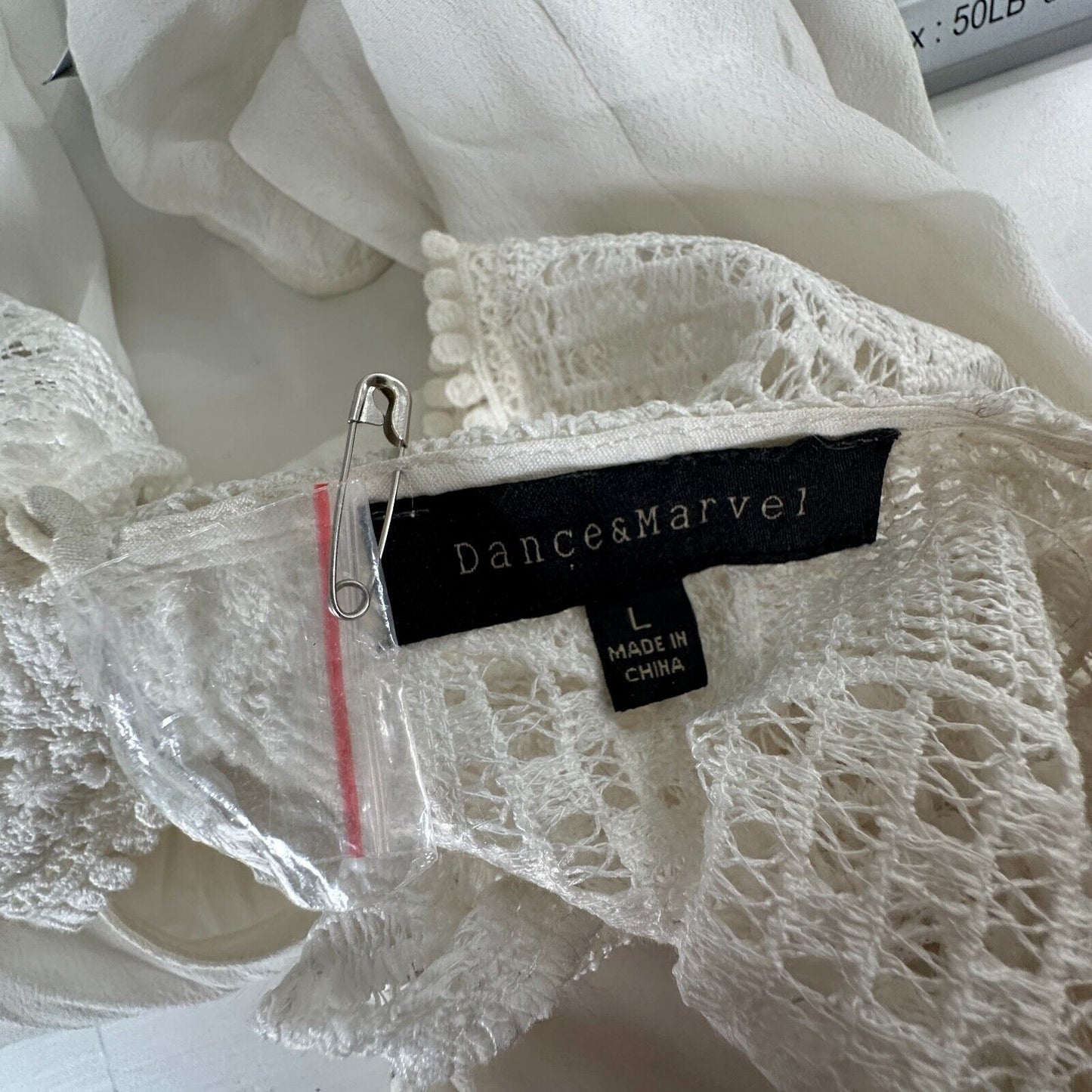 Dance & Marvel Ivory 3/4 Sleeve Front Deep V Button Open Back Crochet Romper L