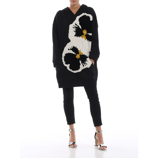 Valentino Garavani Black Hoodie Embroidered White Pansy Patches M