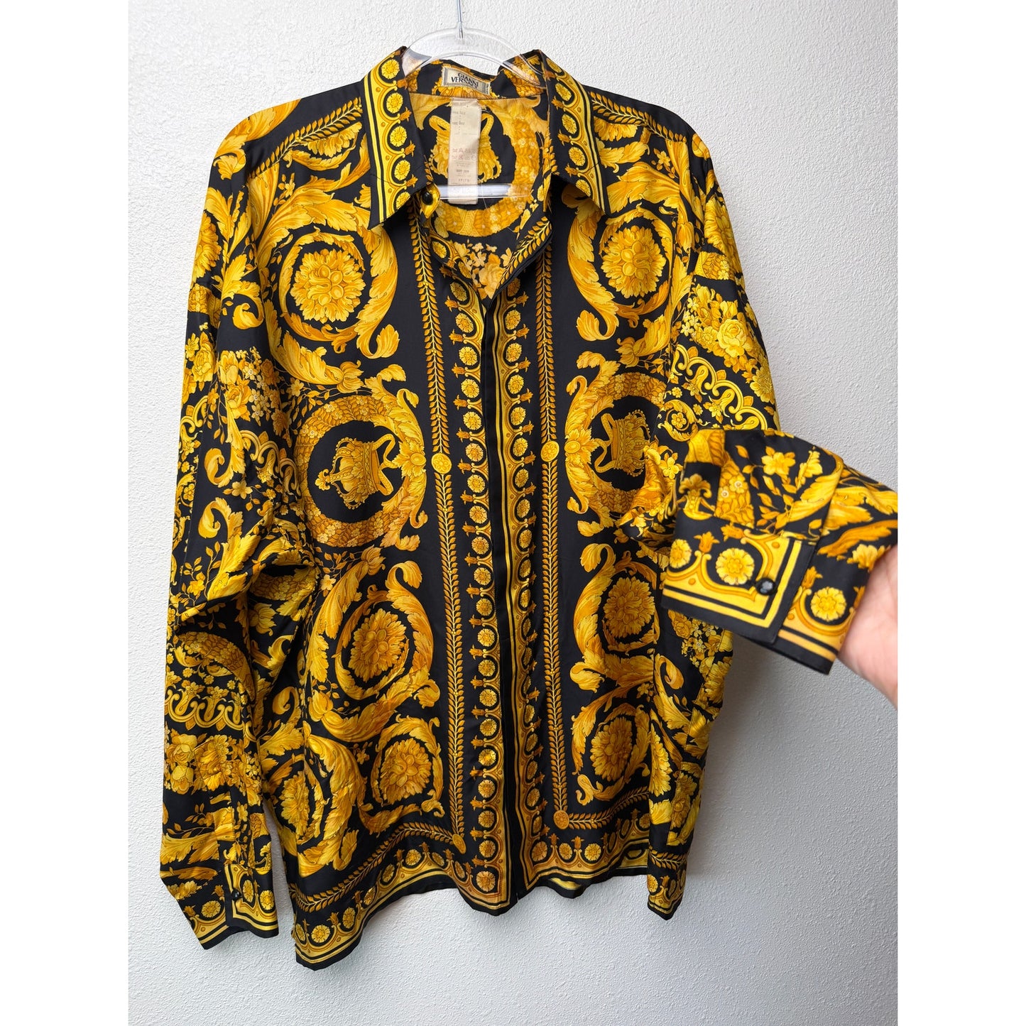 Gianni Versace Men's XL Black Gold Baroque Silk Shirt