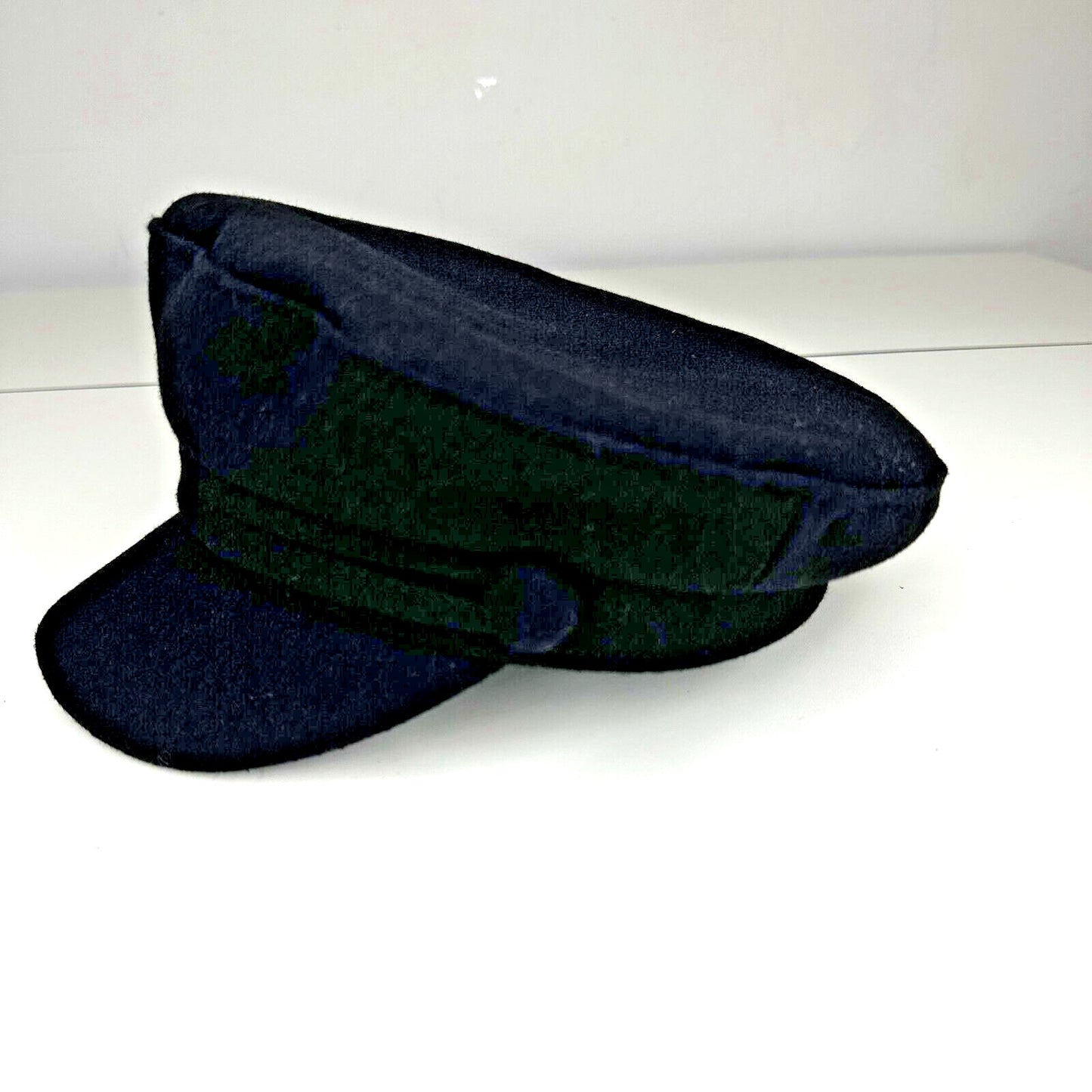 Chic Black Suede Newsboy Style Curved Peak Flat Cap Brim with Side Button Detail