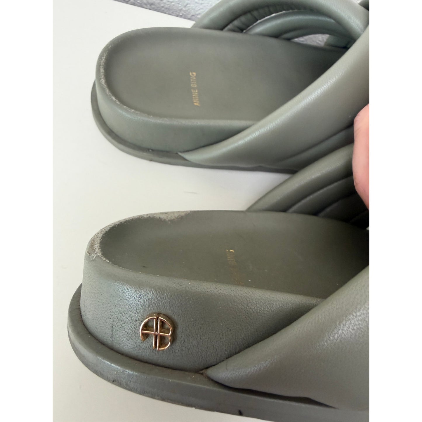 Anine Bing Lizzie Slides Sage Green Womens US 8