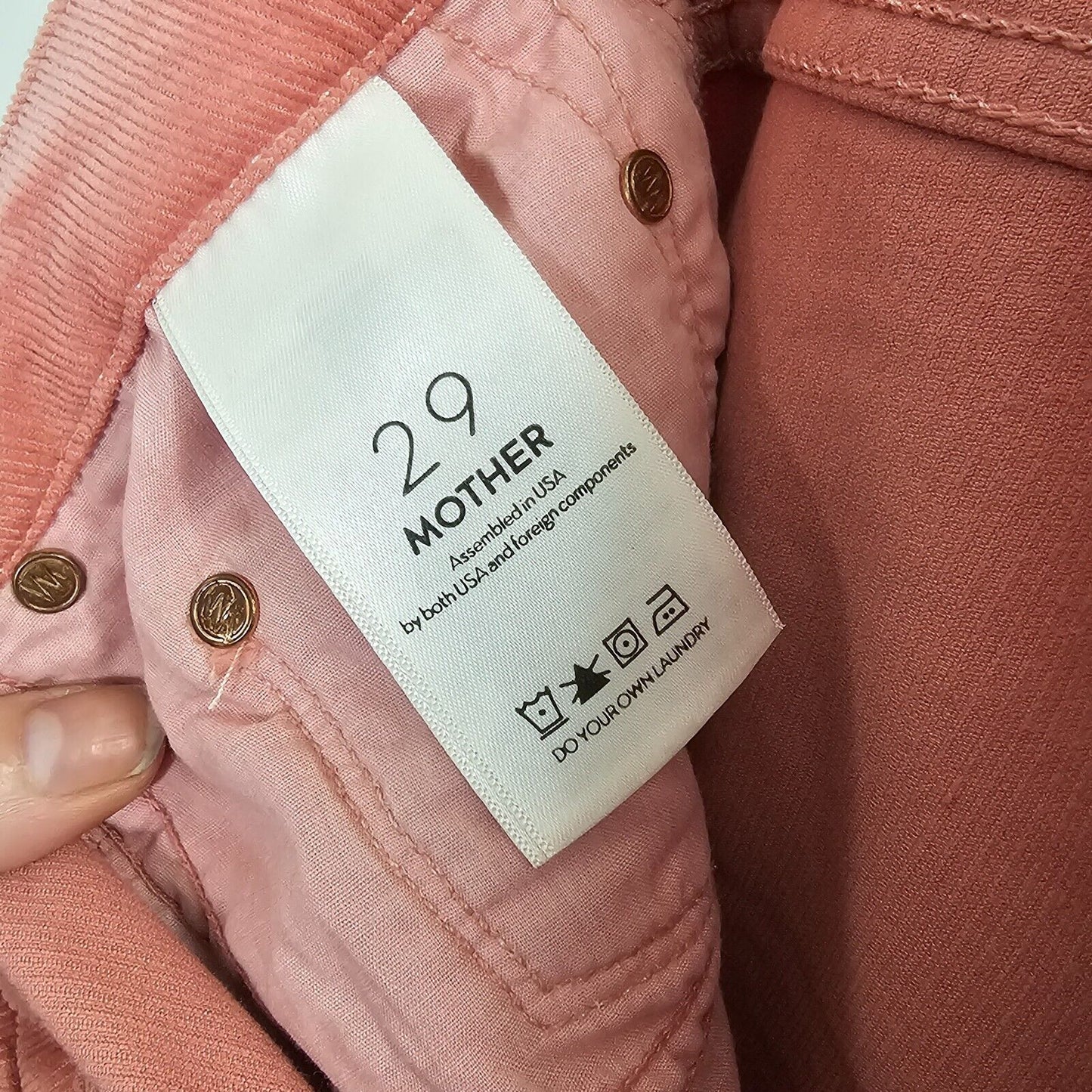 MOTHER Hopscotch Pink Looker Ankle Chew Corduroy Denim High Rise Skinny Jeans 29