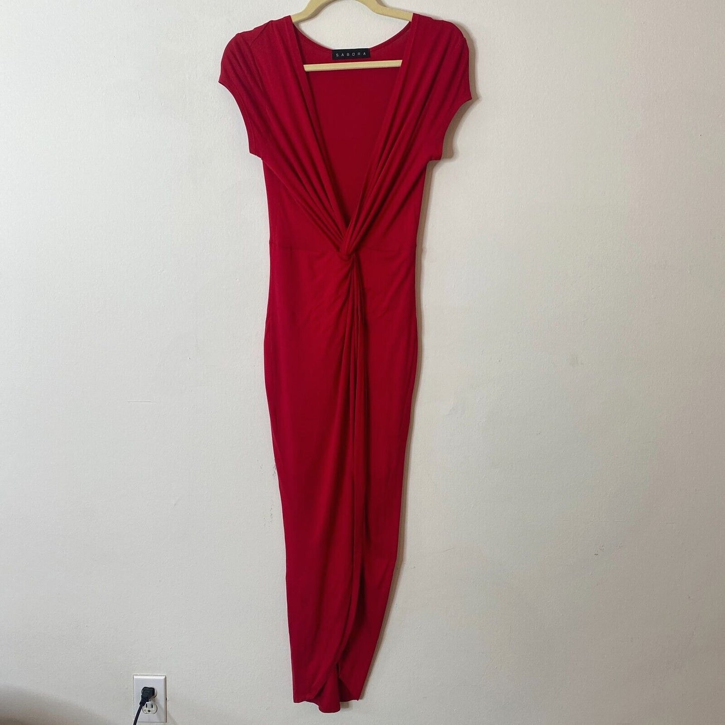 Sabora Red Sexy Deep-V Twist Front Cap Sleeve Bodycon Dress M