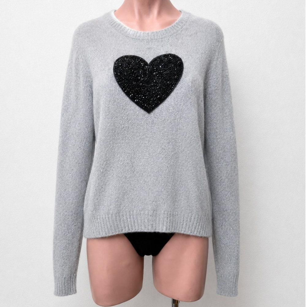 Gap Light Gray Metallic Heart Intarsia Crewneck Pullover Long Sleeve Sweater S